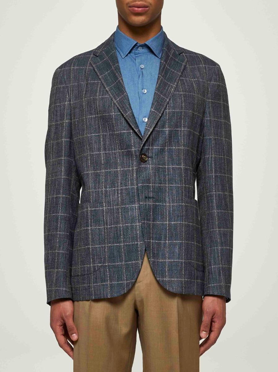 Etro Single-breasted Checked Jacket In Blue