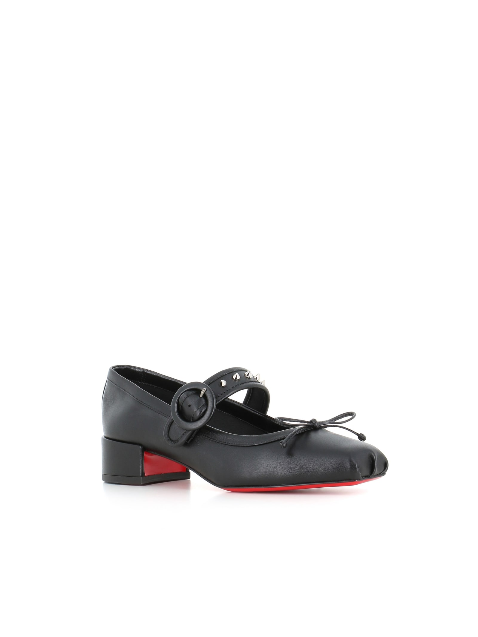 Shop Christian Louboutin Ballerina Mama Strapita Spikes 30 In Black