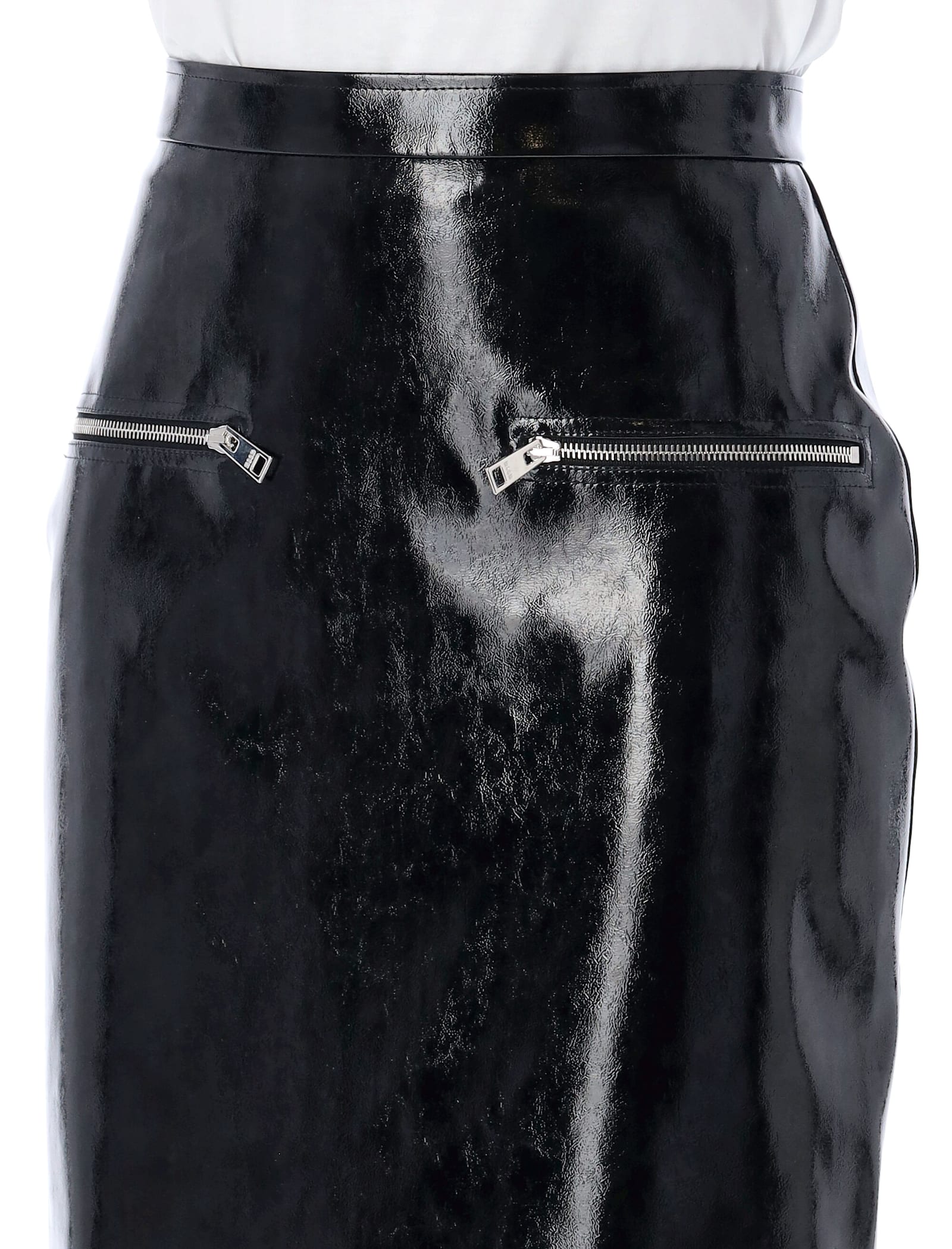 Shop Msgm Patent Leather Midi Skirt In Black