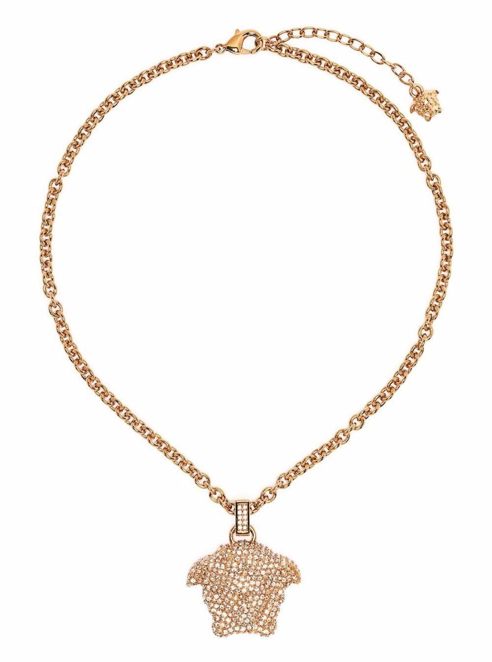 Shop Versace Necklace With Crystal Embellished Medusa Pendant In Gold-tone Brass Woman In Metallic