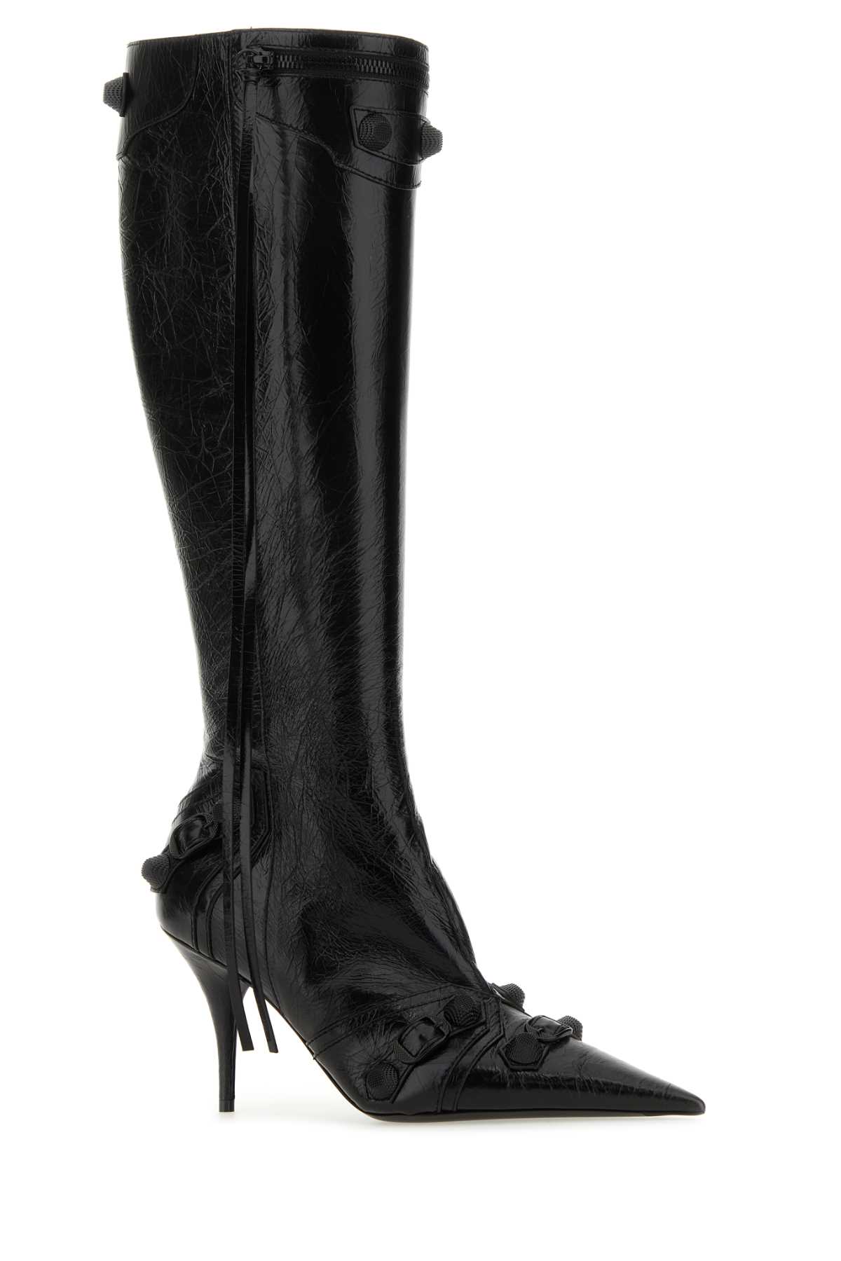 Balenciaga Black Leather Cagole Boots In Blackblack