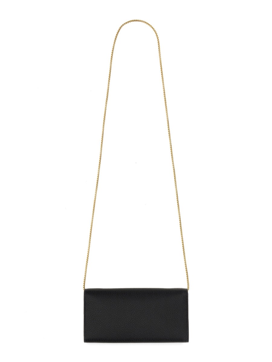 Ferragamo Gancino Flap Leather Wallet With Chain Strap In Black