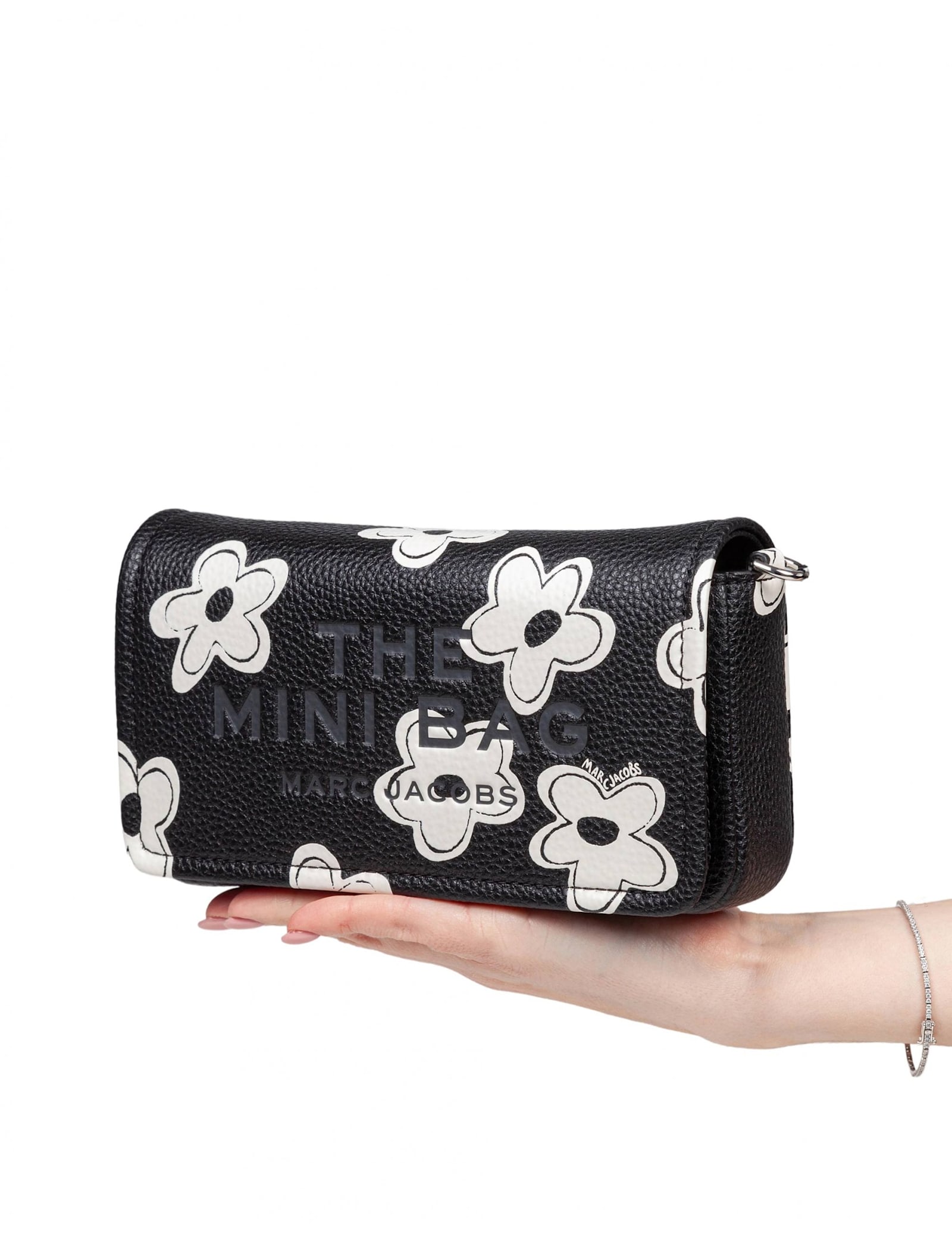 Marc Jacobs The Mini Bag In Black Leather With Flower Print In Black/white