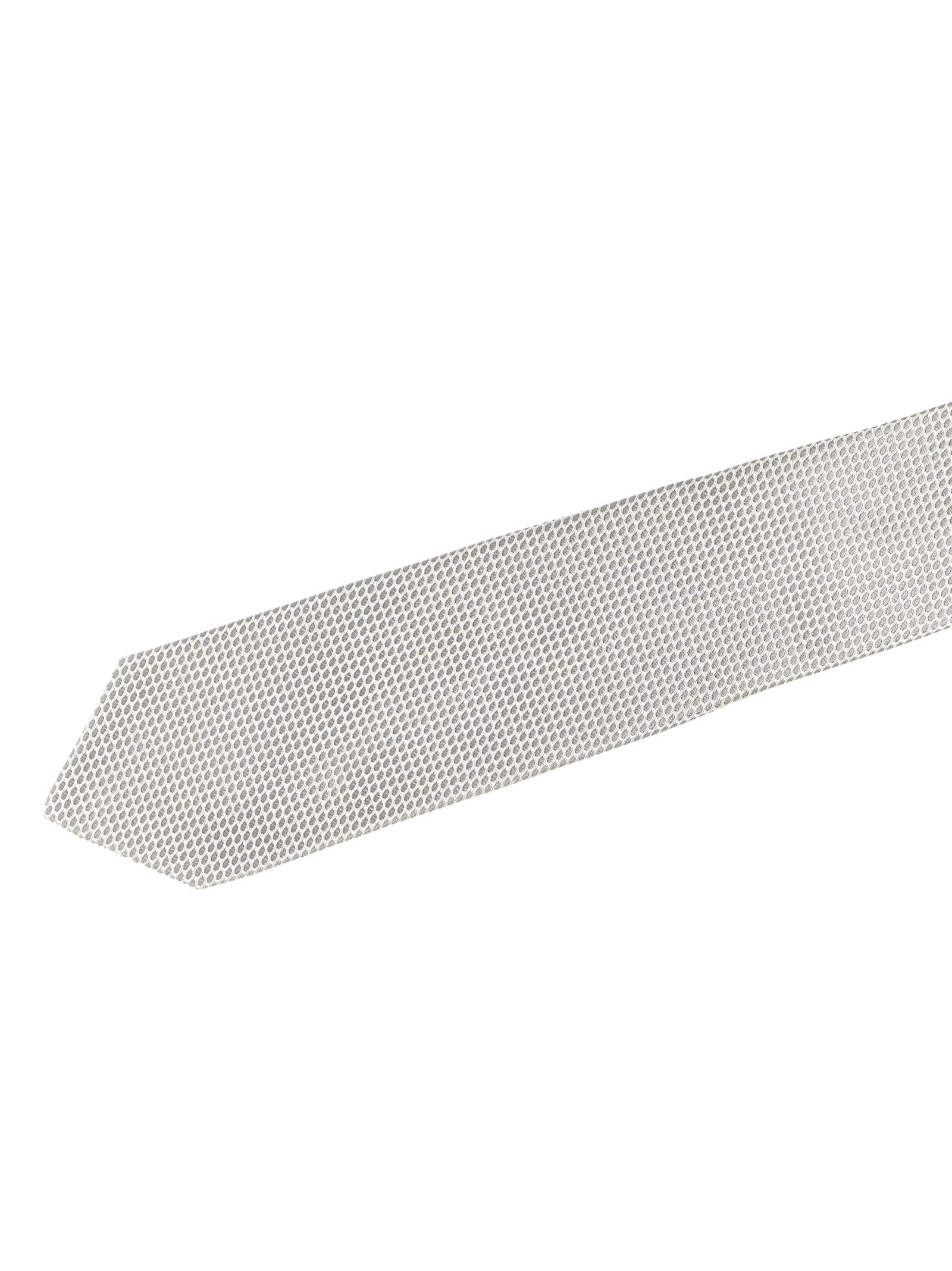 Barba Napoli Pointed Tip Slim Silk Tie With Textured Pattern In White