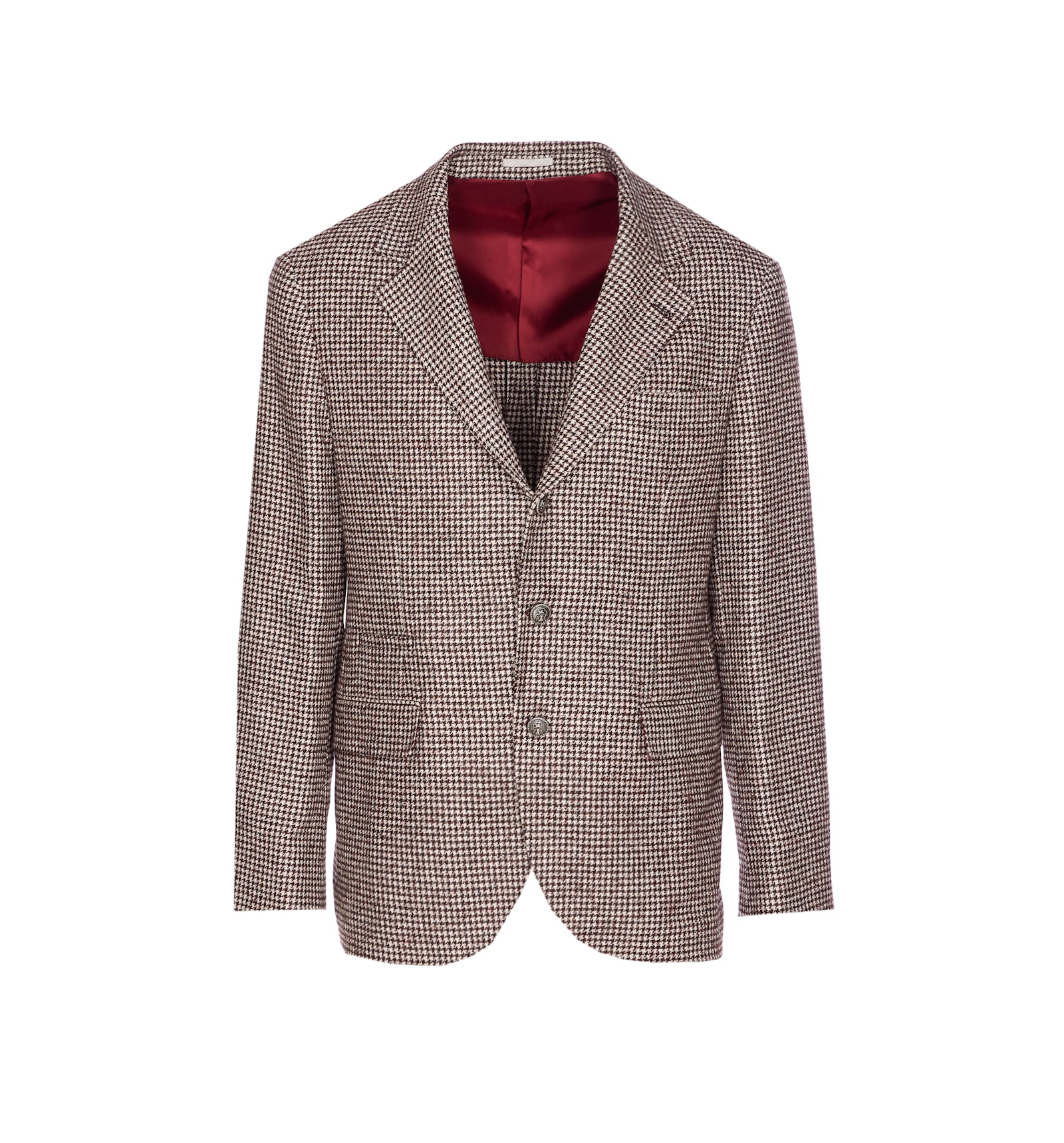 Brunello Cucinelli Houndstooth Wool Blend Single-breasted Blazer In Brown
