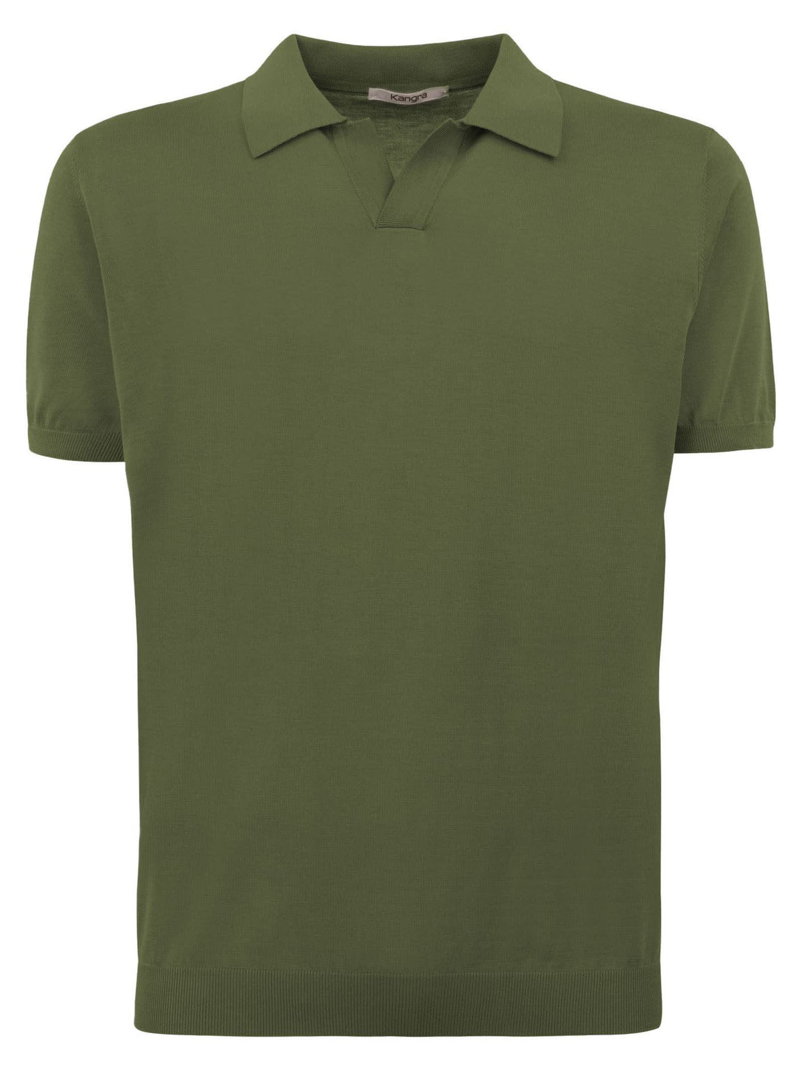 Shop Kangra Green Silk And Cotton Shaved Polo Shirt