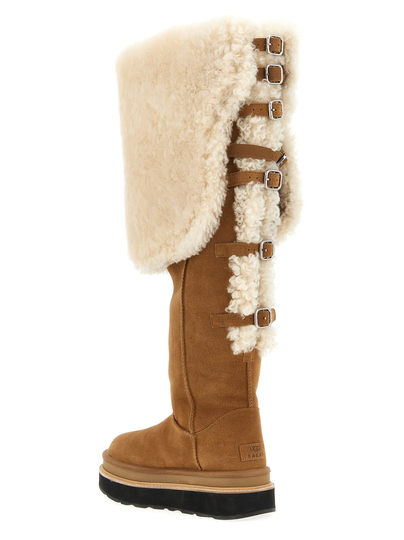 Ugg Sacai Platform Knee High Fur Trim Boots In Nude