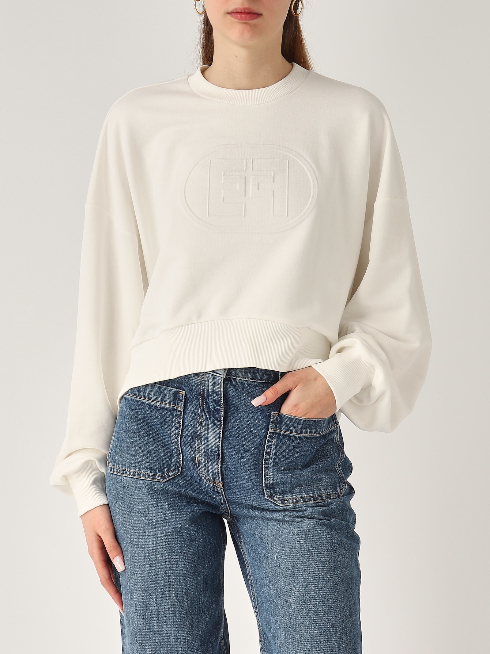 Elisabetta Franchi Cotone Hoodie In White