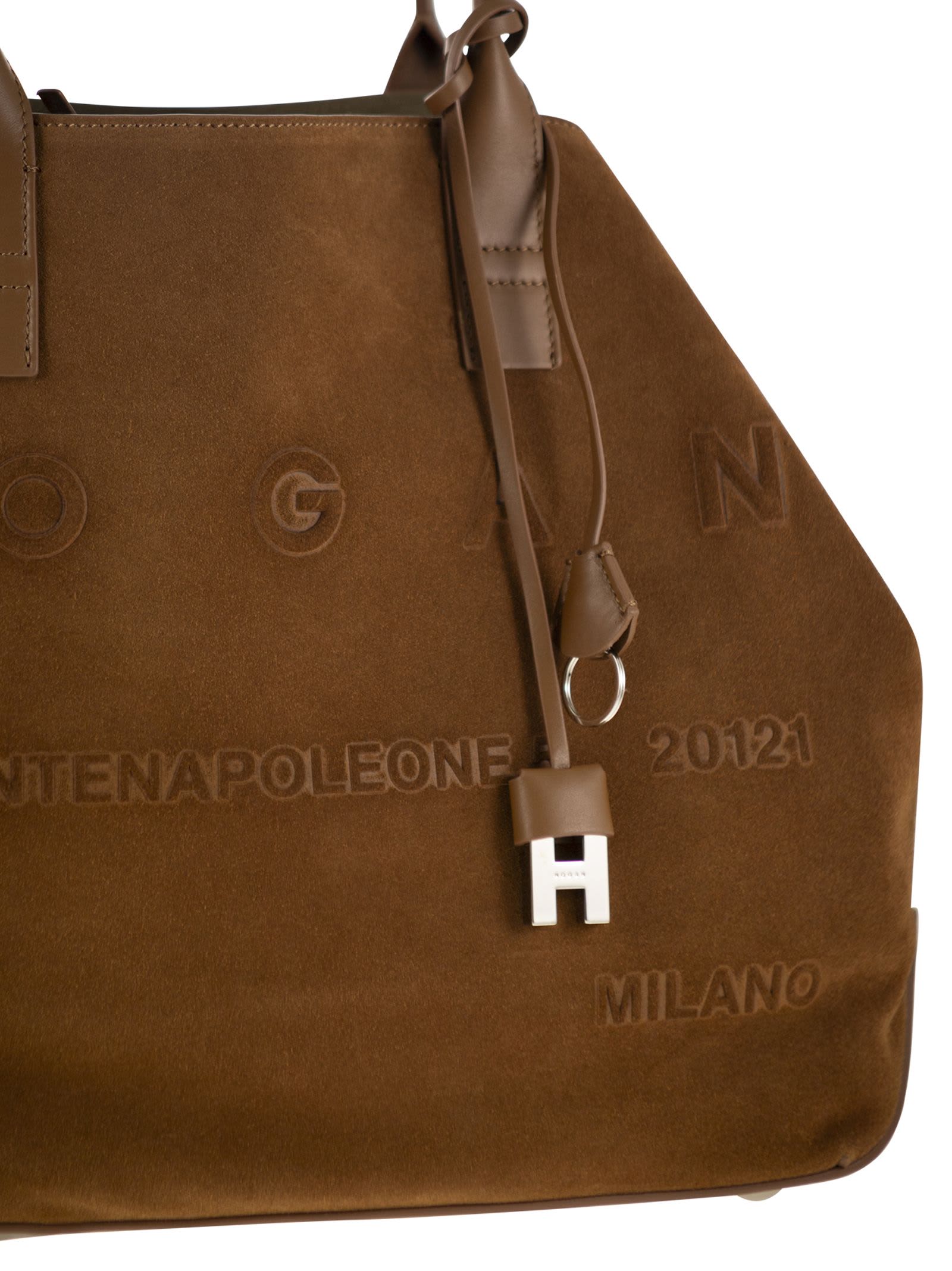 Hogan Medium Script Shopping Bag In Suede In Brown