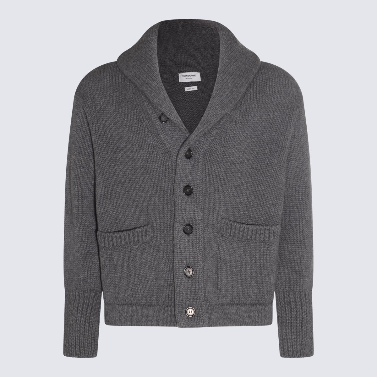 Shop Thom Browne Grey Wool Cardigan In Med Grey