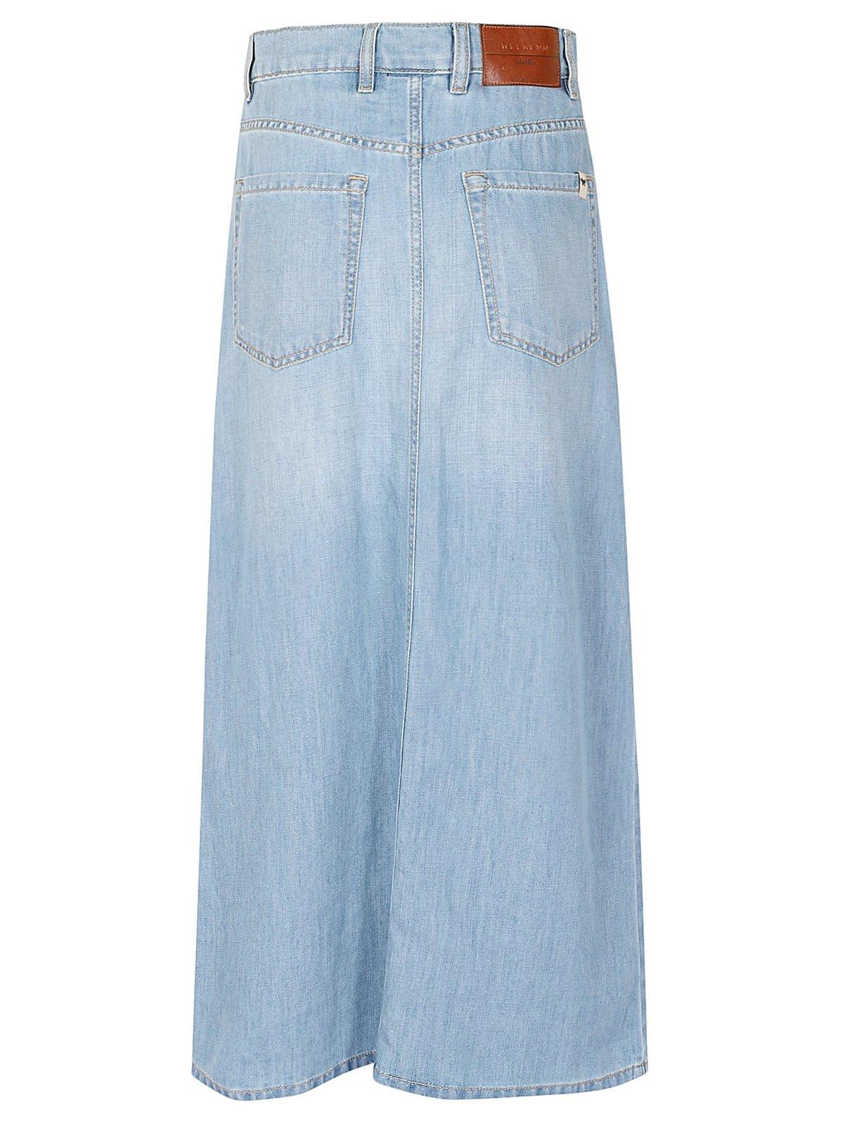 Shop Weekend Max Mara Button Detailed Denim Skirt In Blu Chiaro