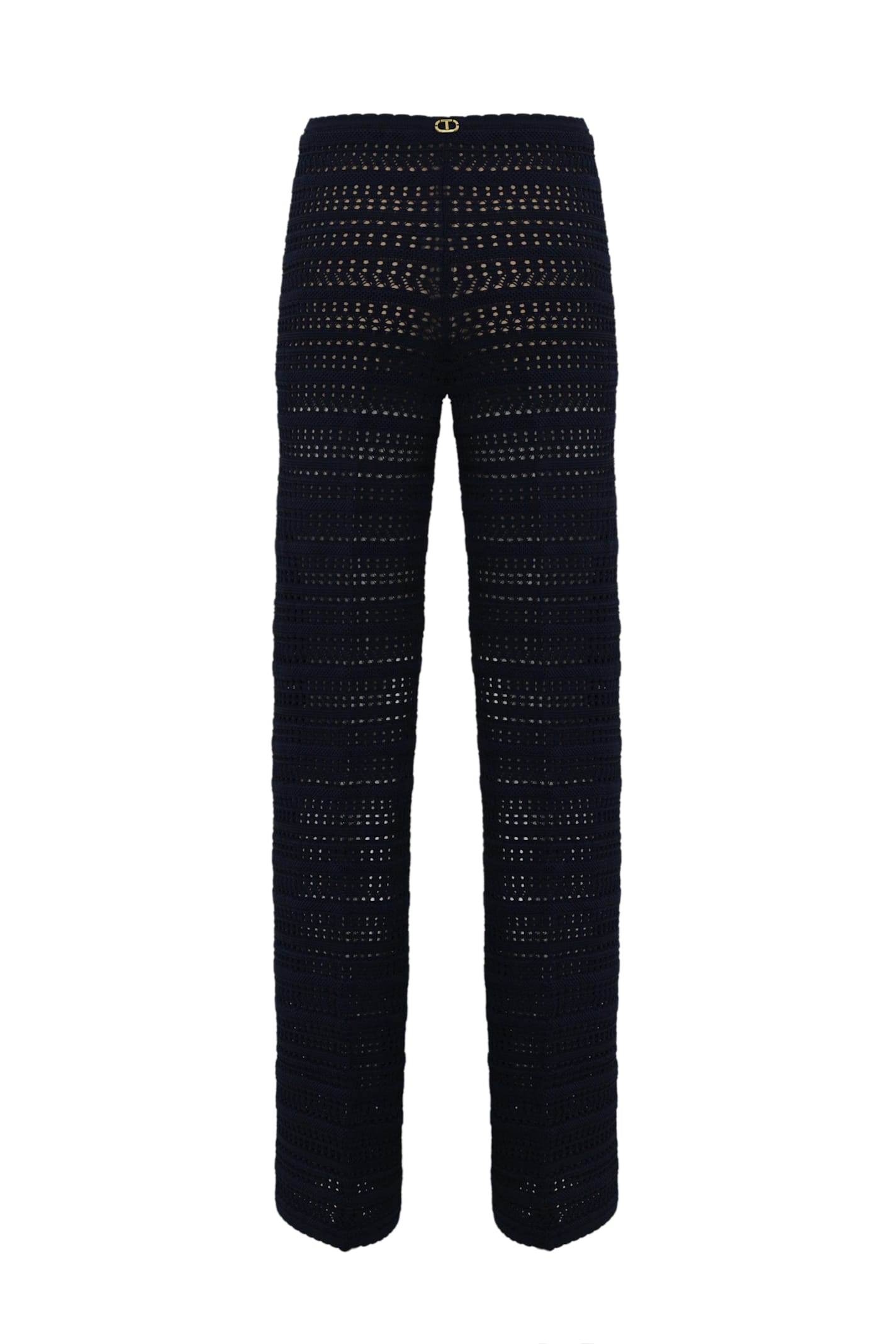 Twinset Perforated Viscose Knit Trousers In Blue Night