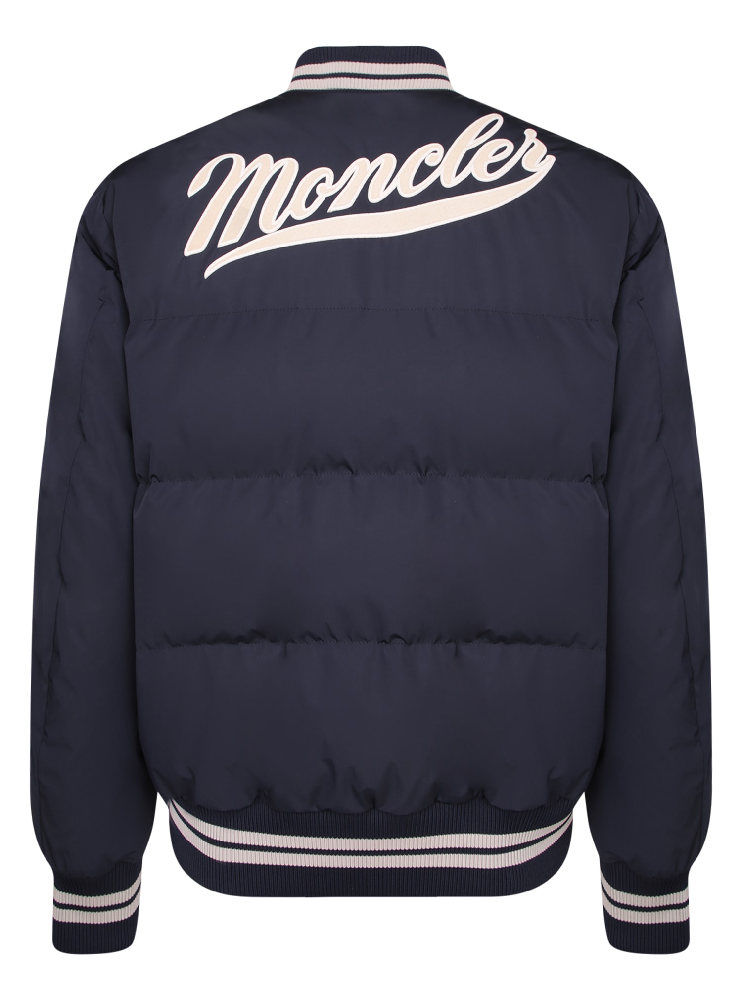 Shop Moncler Lateltin Blue Bomber Jacket