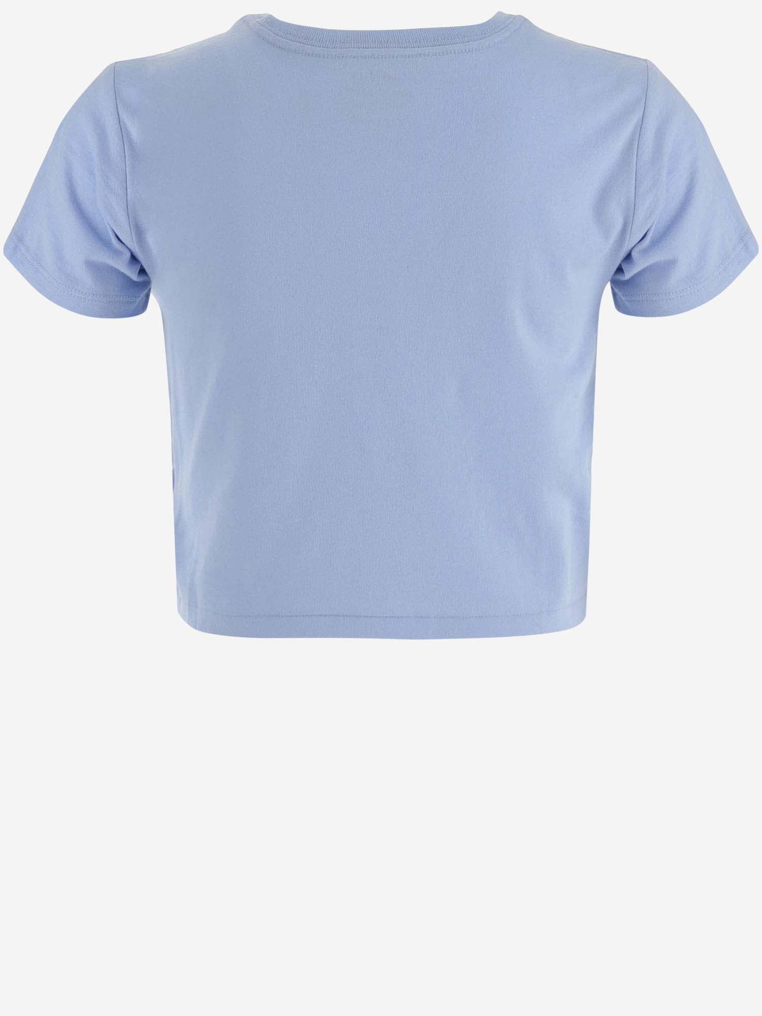 Shop Ralph Lauren Cotton Crop T-shirt With Logo In Azzurro