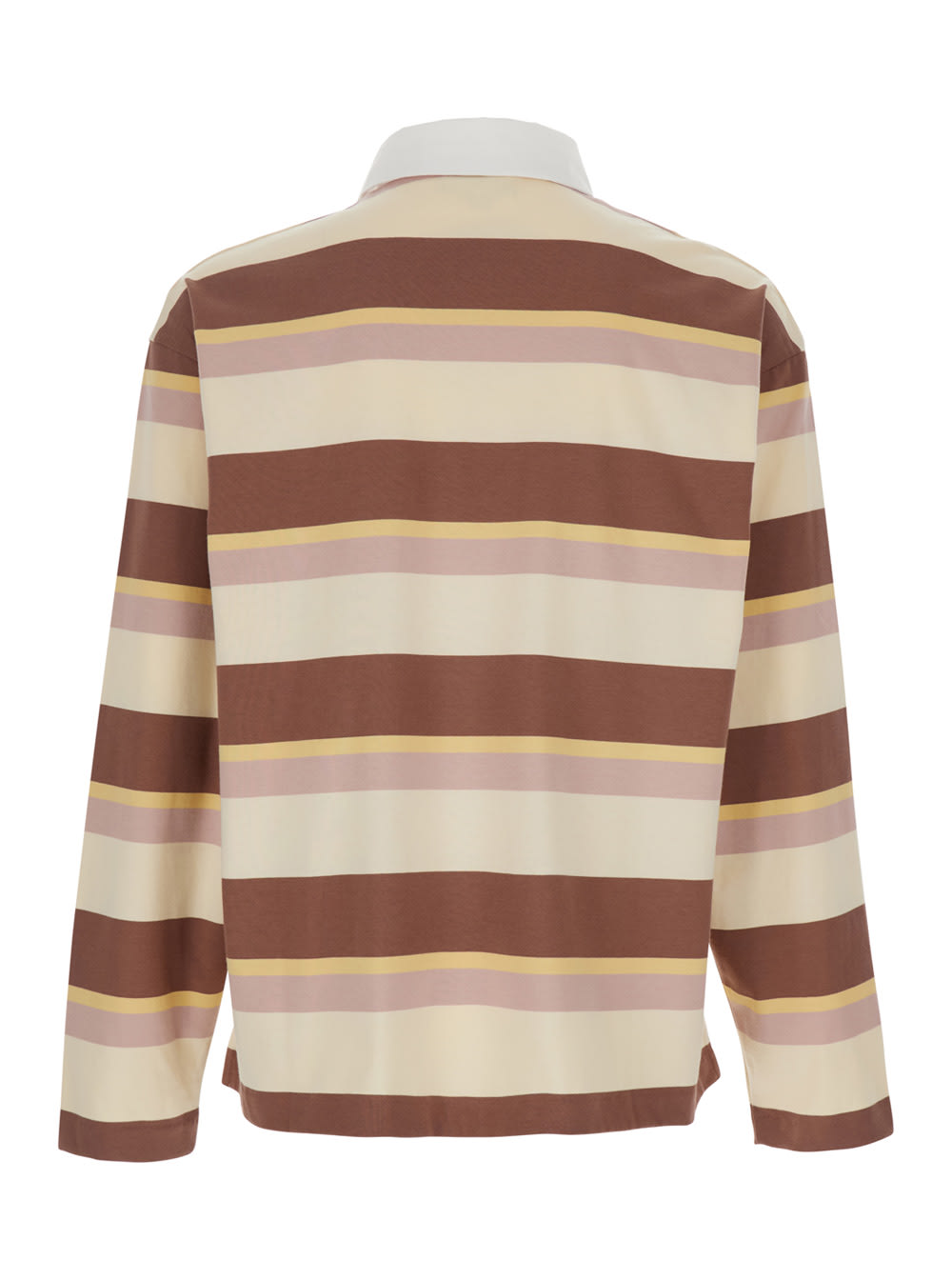Maison Kitsuné Multicolor Oversize Polo Shirt With Logo Patch On The Front And All-over Striped Motif In Beige