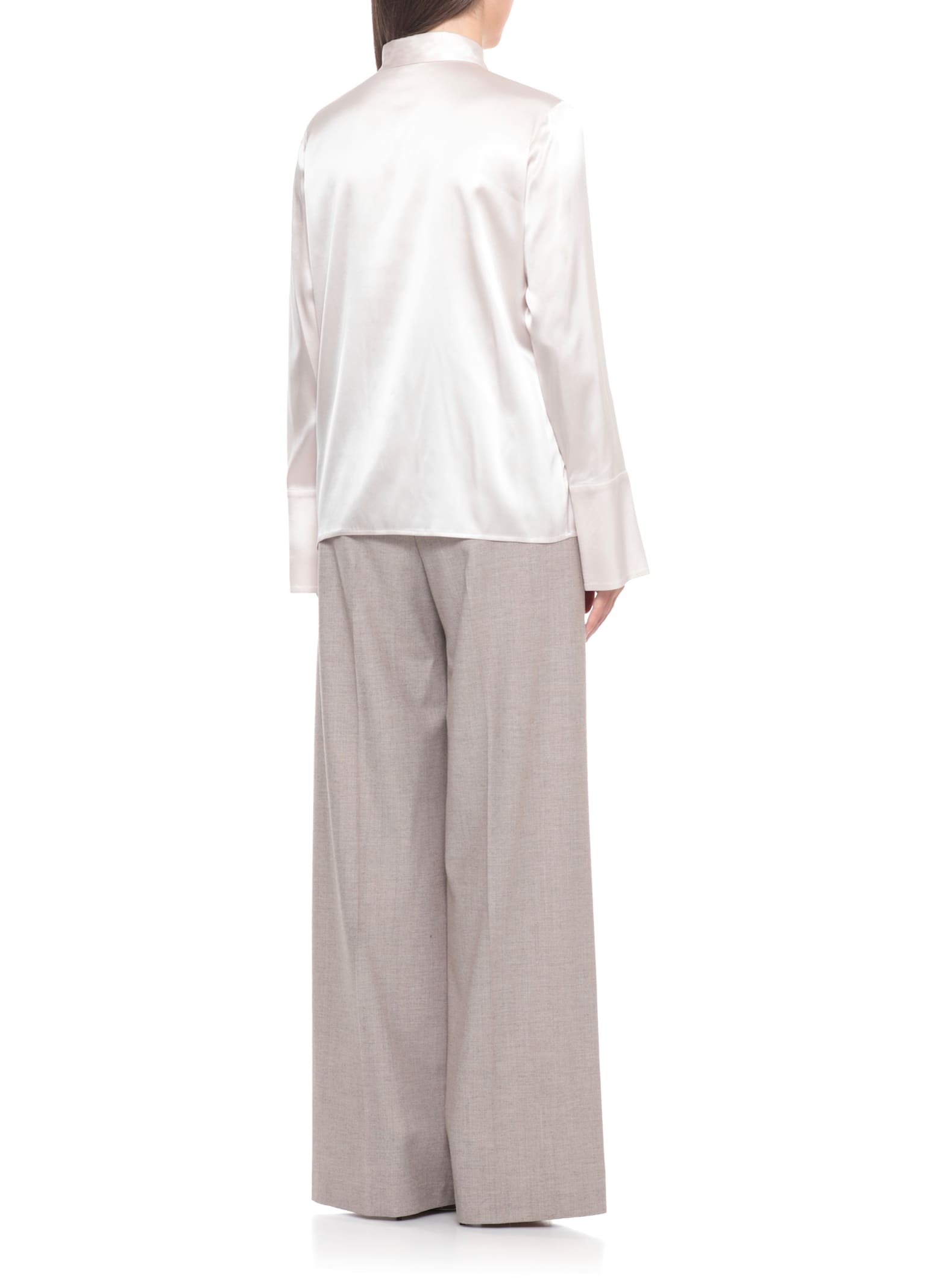 Peserico Long Sleeve Collared Silk Shirt In Neutral