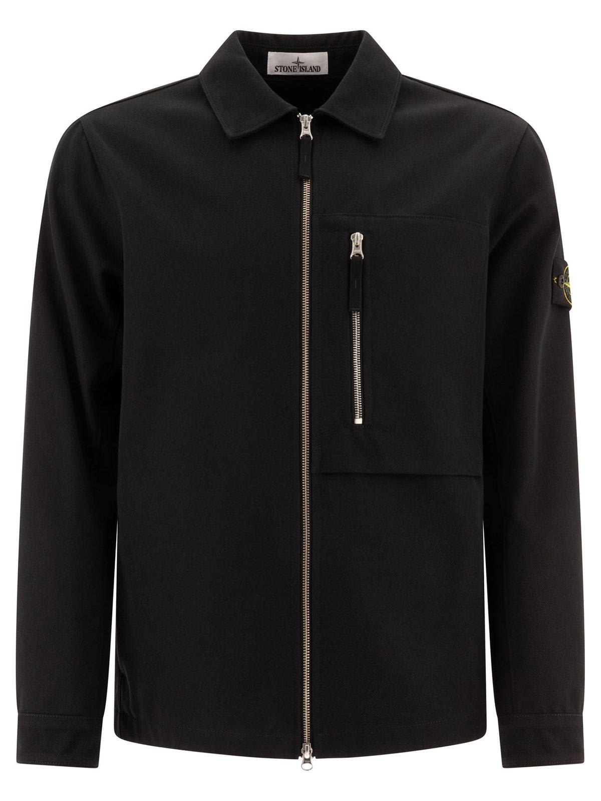 STONE ISLAND COMPASS-BADGE ZIPPED SHIRT JACKET 