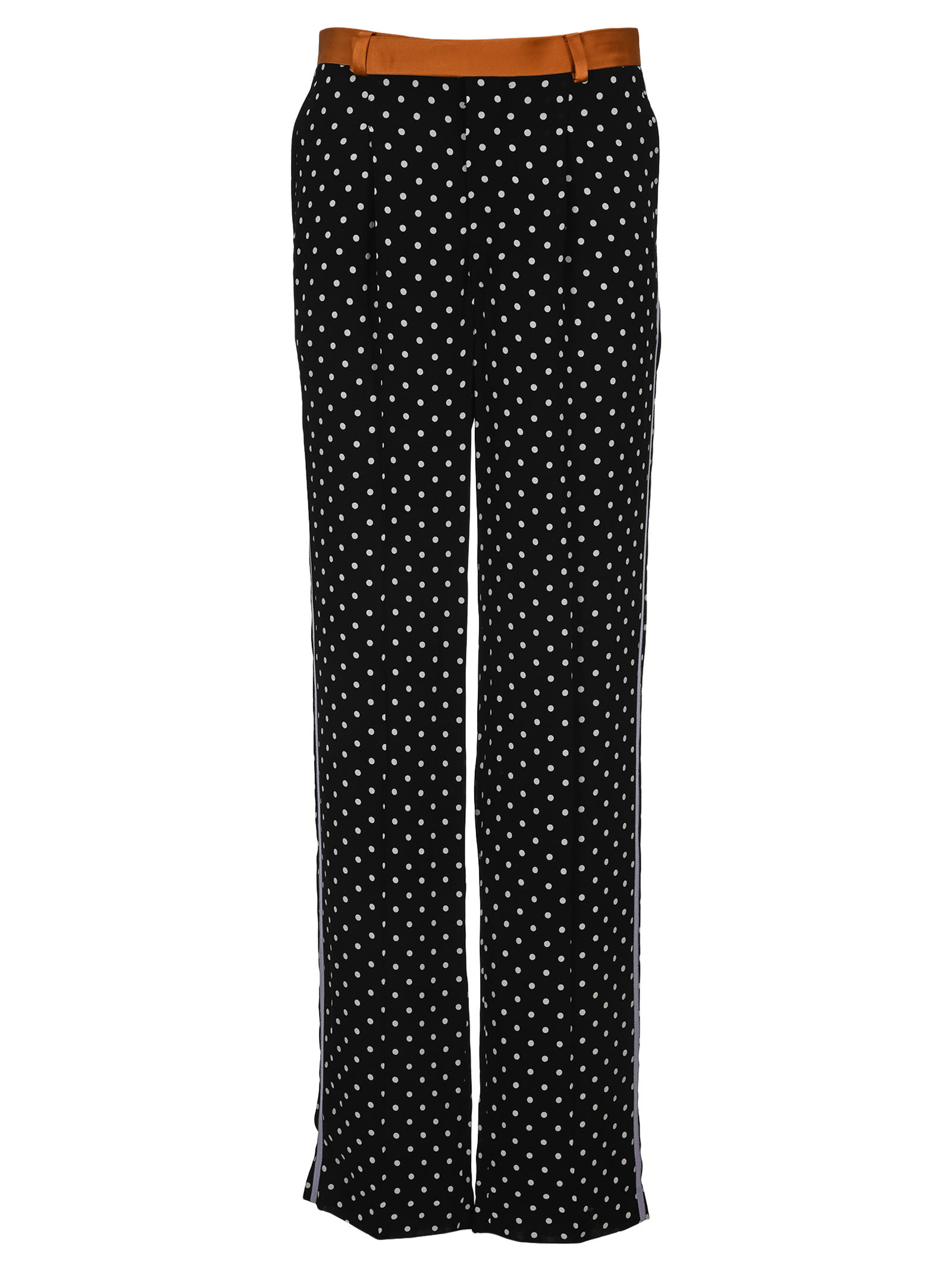 white polka dot trousers