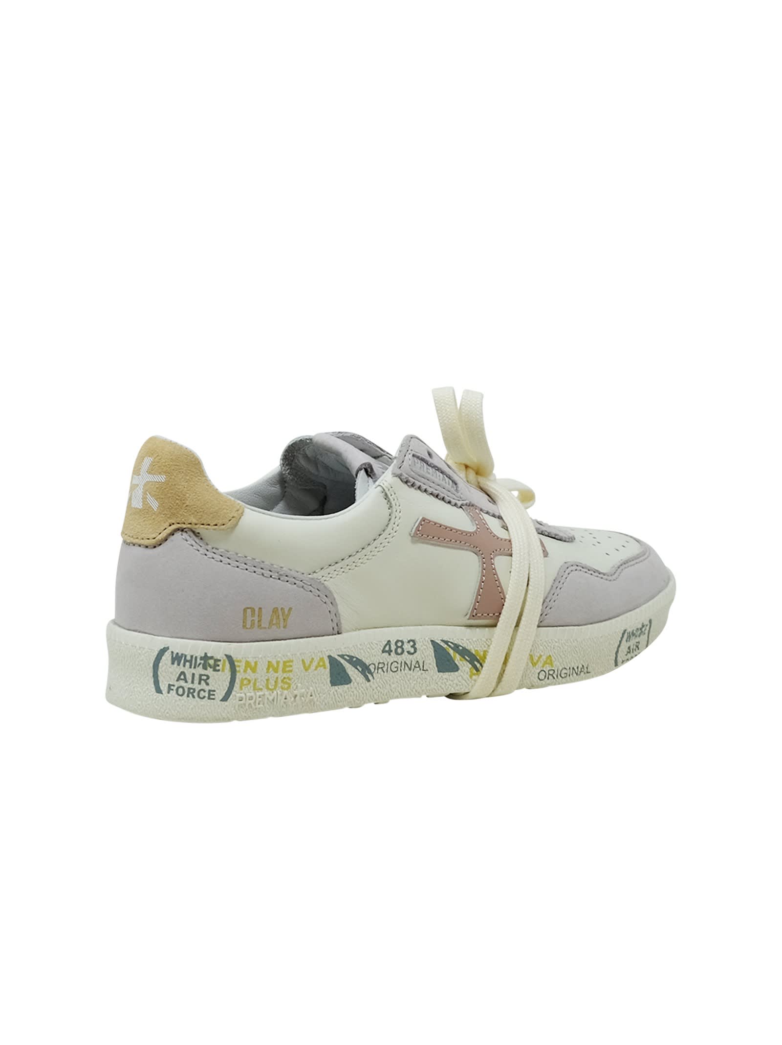 Shop Premiata Clayd White And Lilac Leather Sneakers