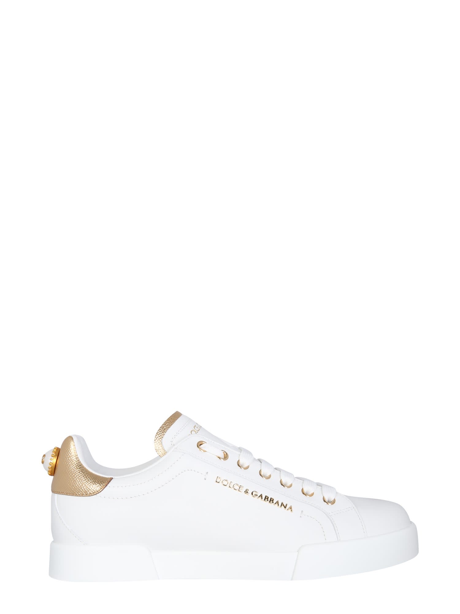 Dolce And Gabbana White And Gold Pearl Sneakers