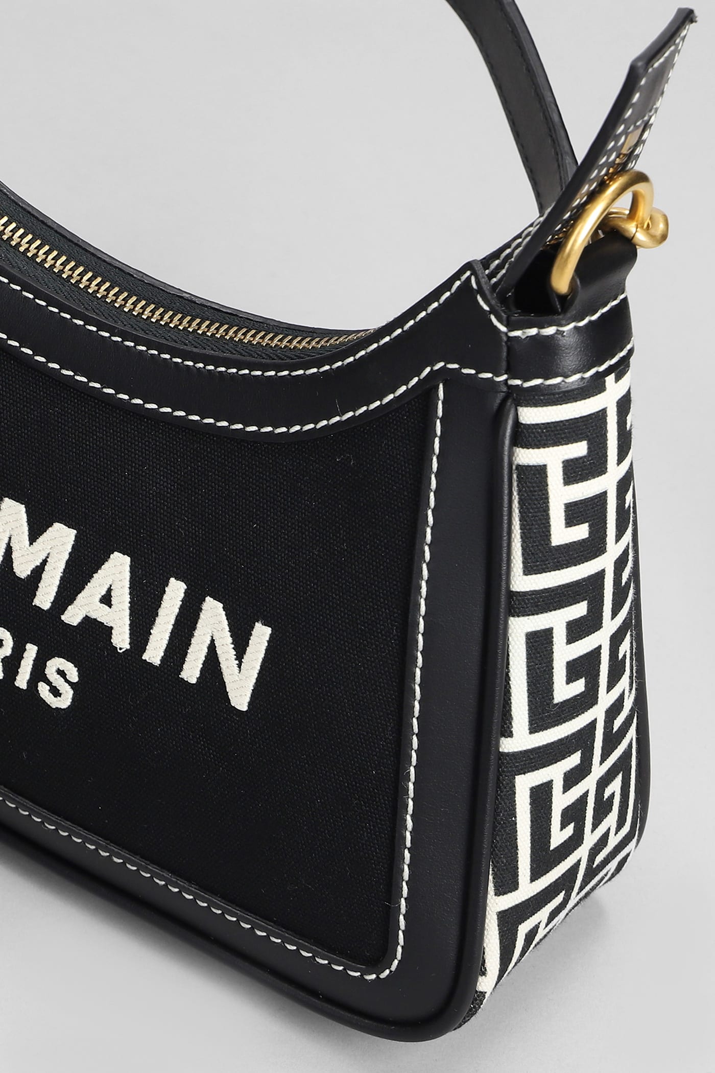 Shop Balmain B Army Shoulder Bag In Black Leather And Fabric