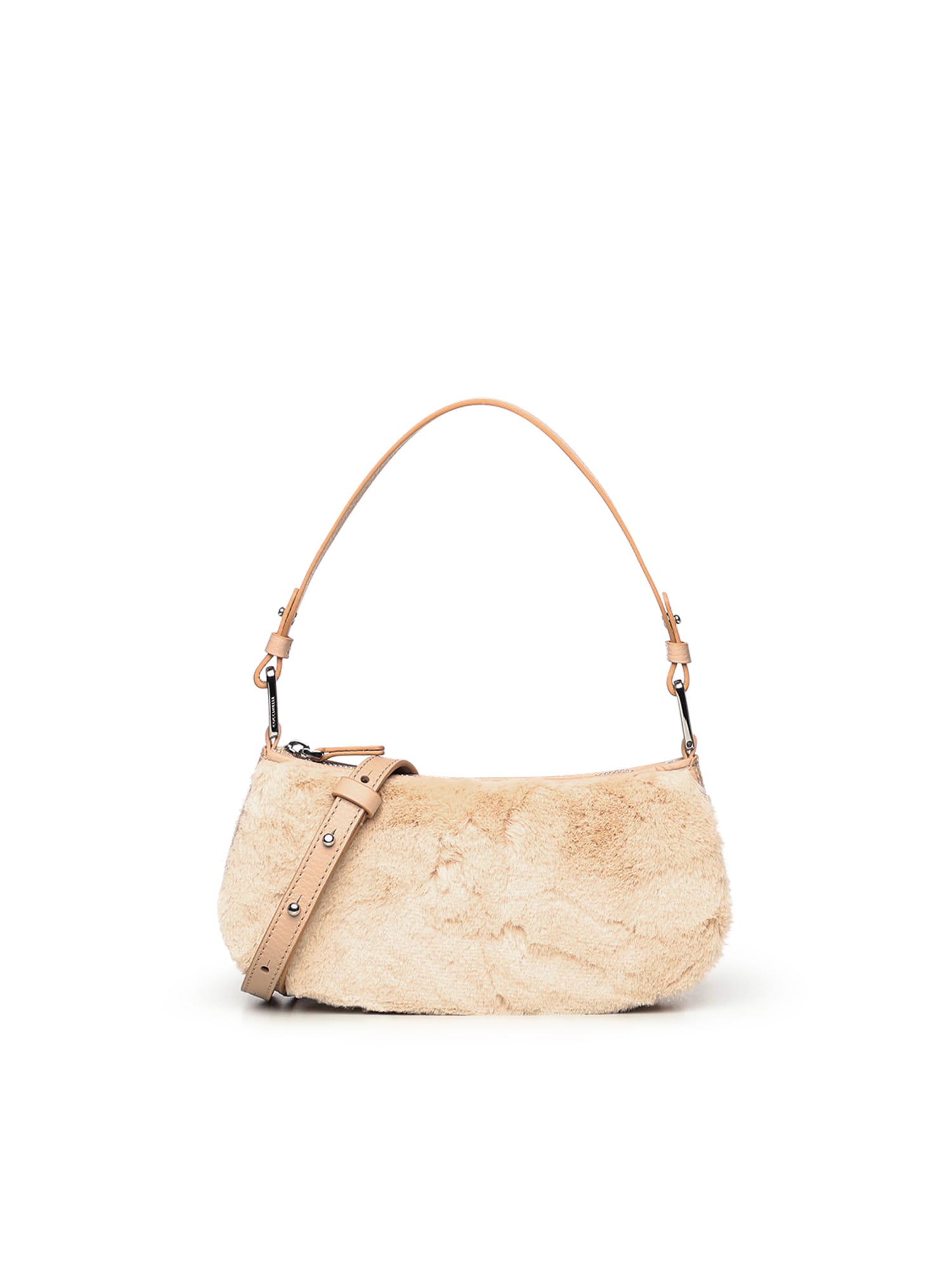 Coccinelle Faux-fur Shoulder Bag In Nude