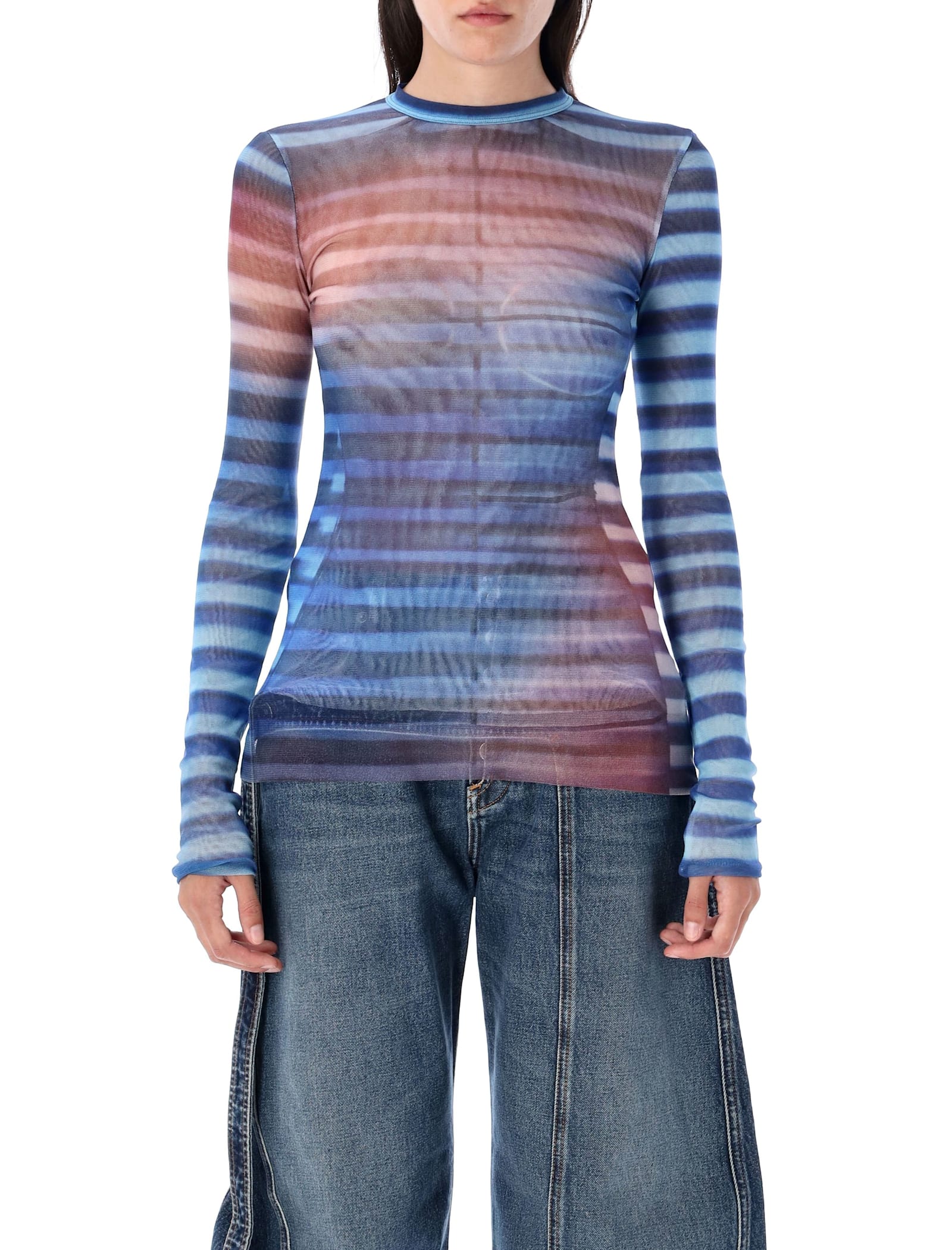 Jean Paul Gaultier Light Blue Crewneck Top In Multi