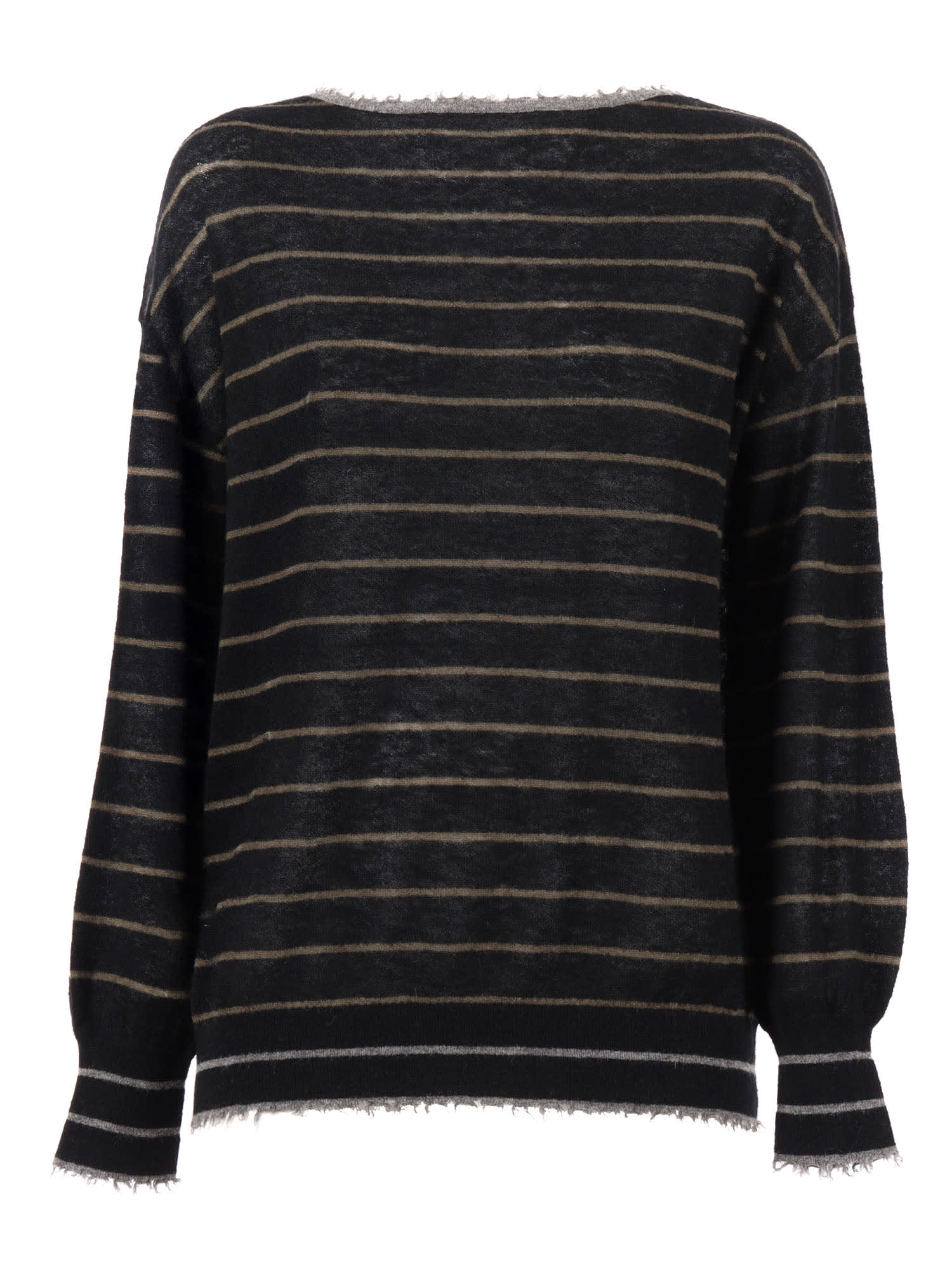 Kangra Cashmere Boat Neck Sweater With Fringed Details In Black