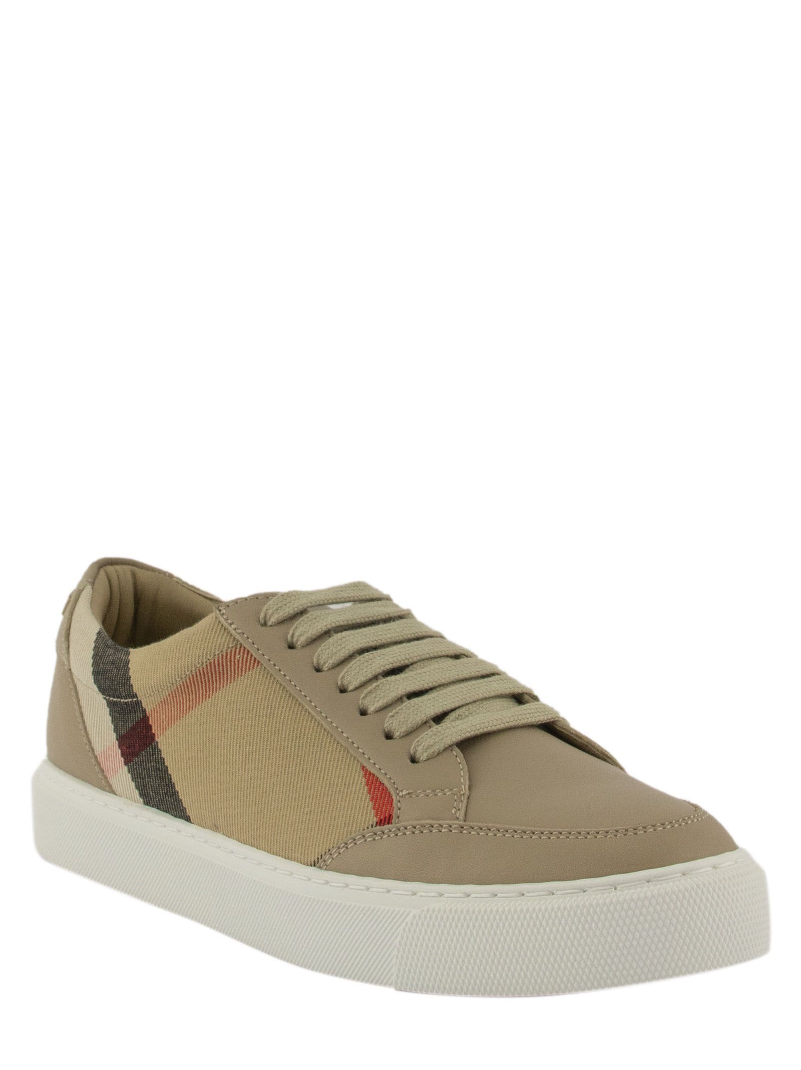 burberry house check and leather sneakers