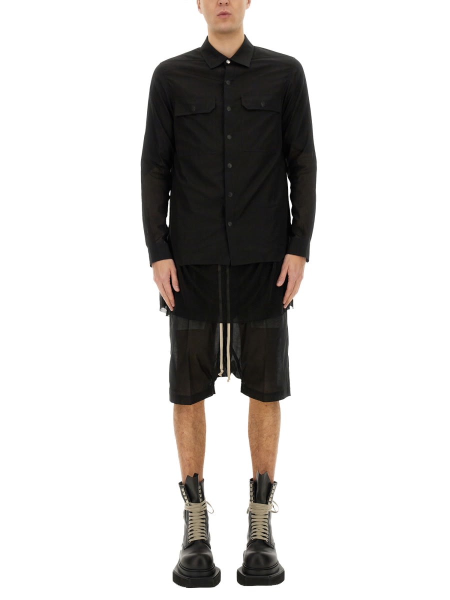 Rick Owens Drawstring Knee Length Shorts With Button Detailing In Black