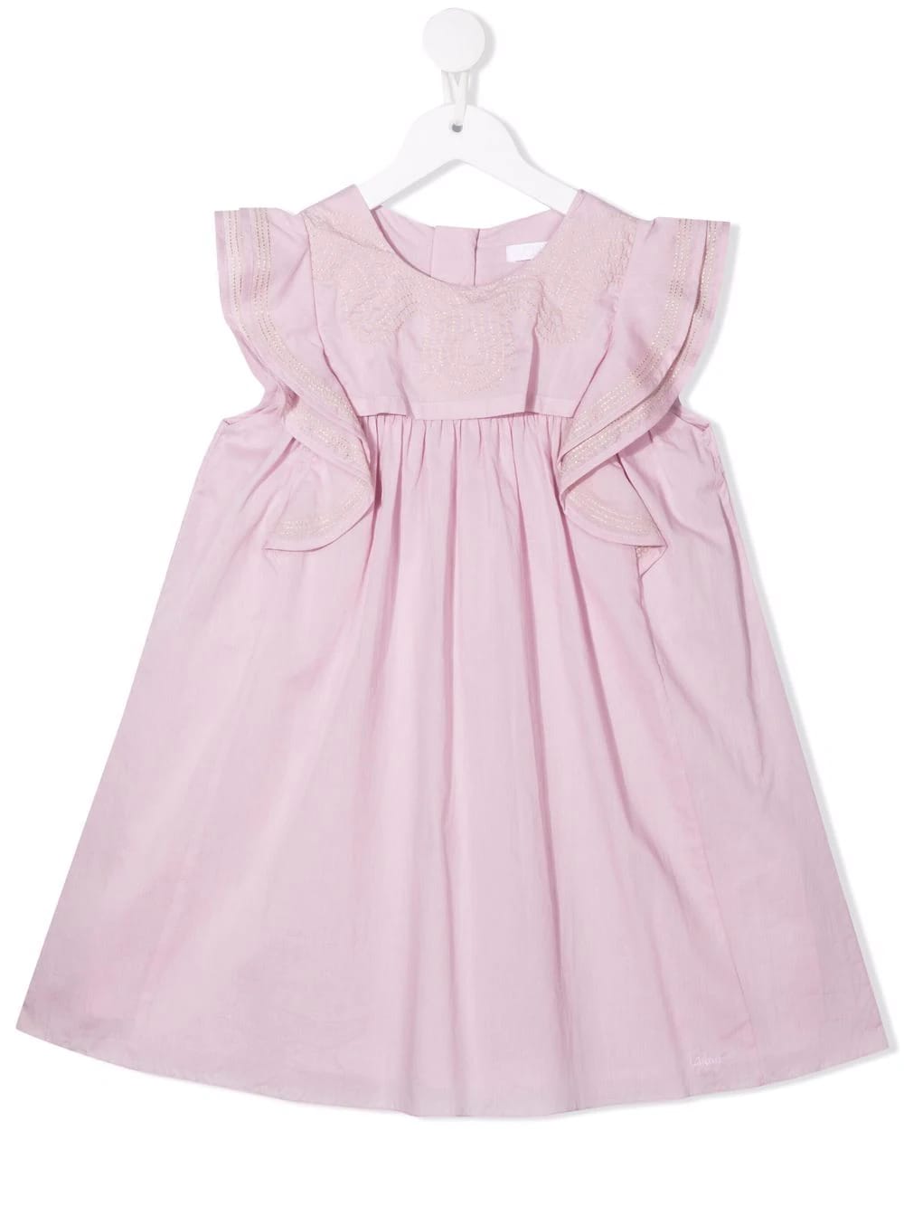 Chloé Kids Dress In Mauve Pink Cotton Voile With Golden Stitching