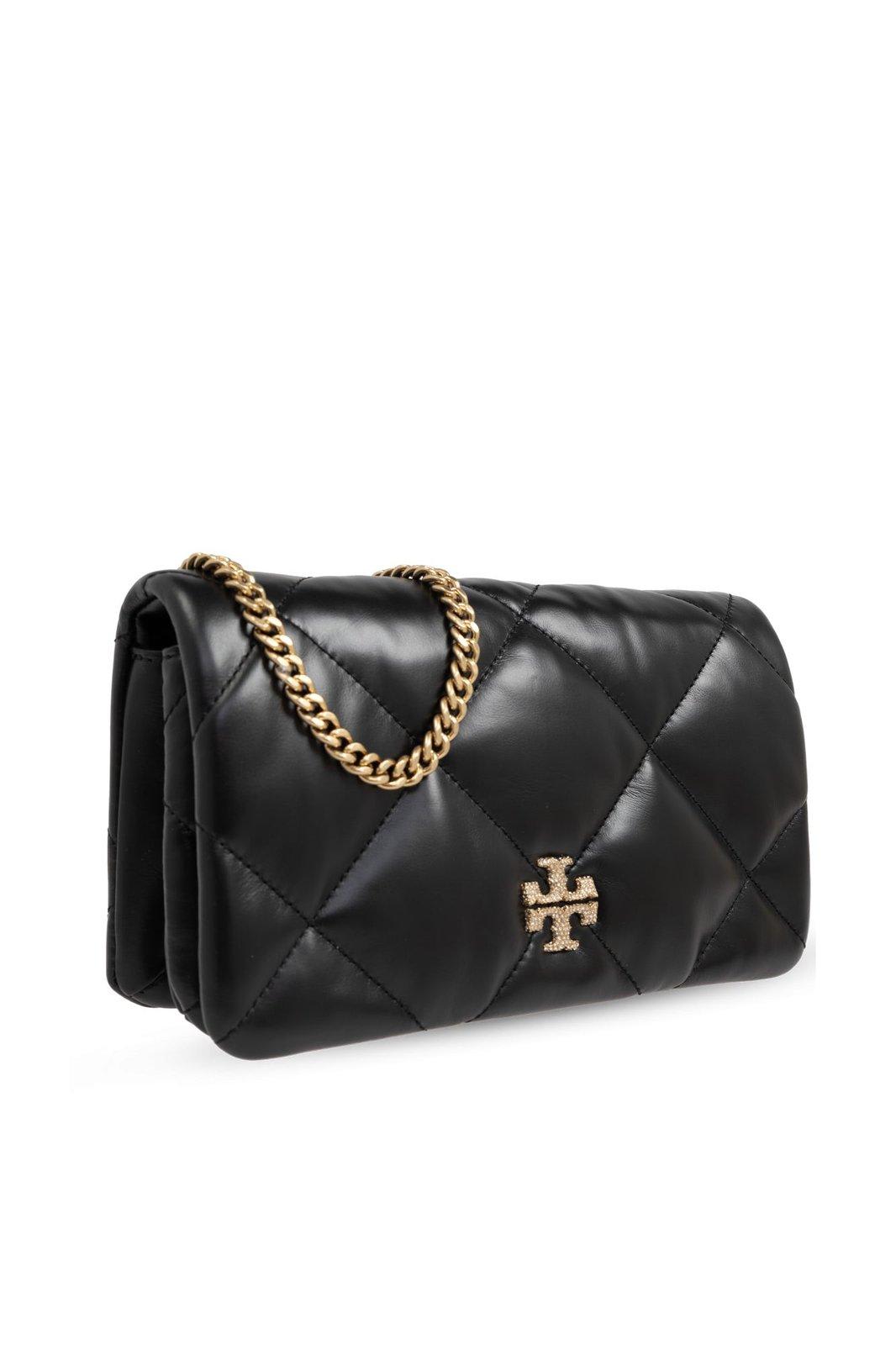 Shop Tory Burch Kira Diamond Quilted Chain Wallet In Black