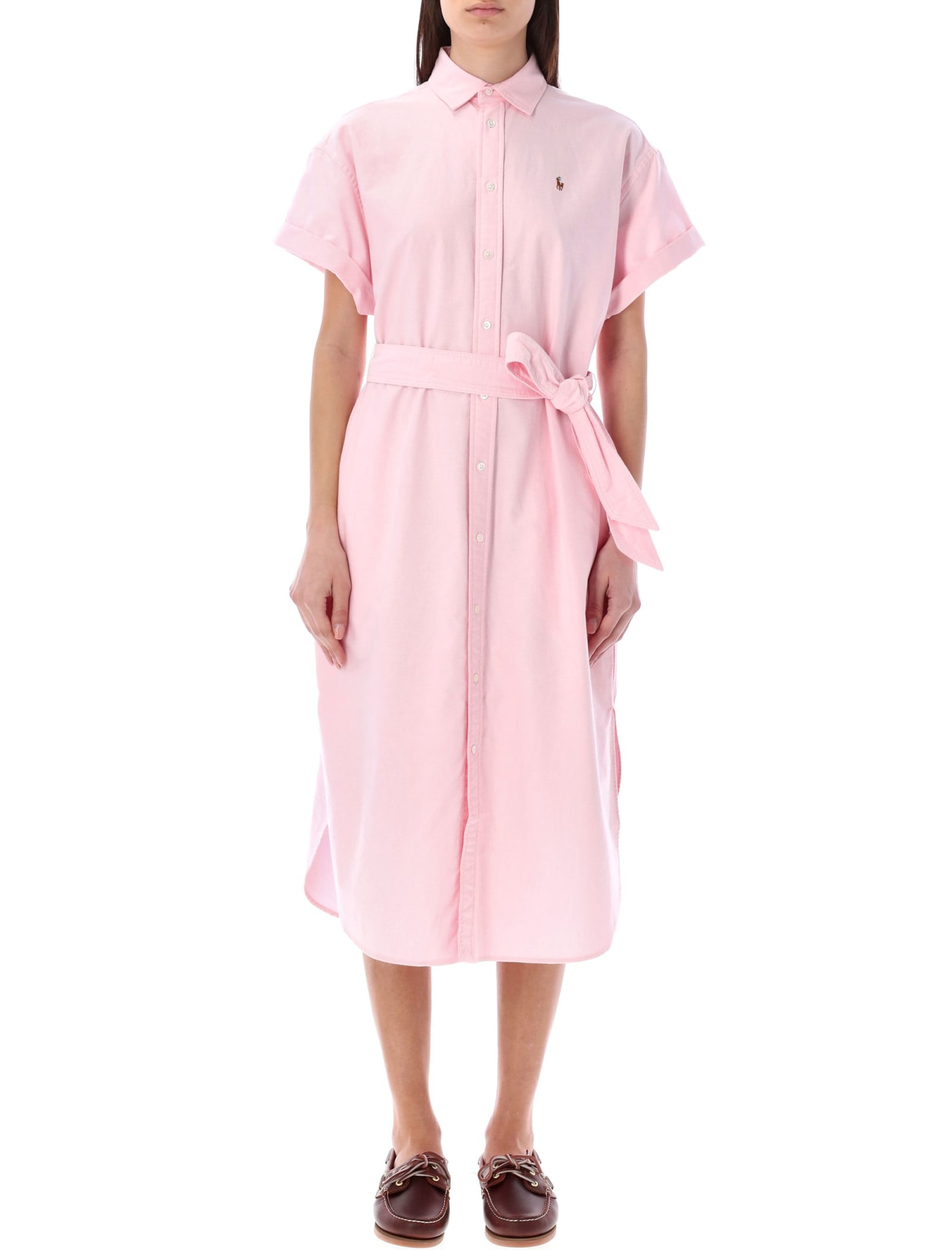 Shop Polo Ralph Lauren Belted Oxford Shirtdress In Bath Pink