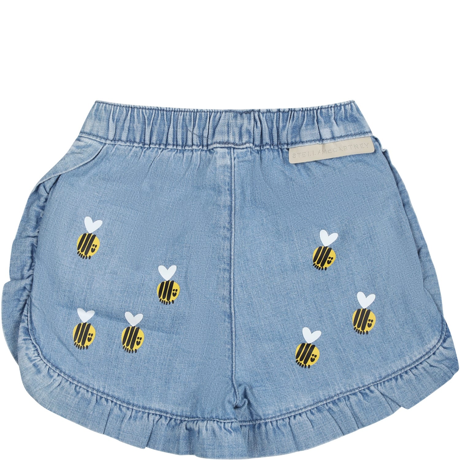 Shop Stella Mccartney Blue Shorts For Baby Girl With Beees In Denim
