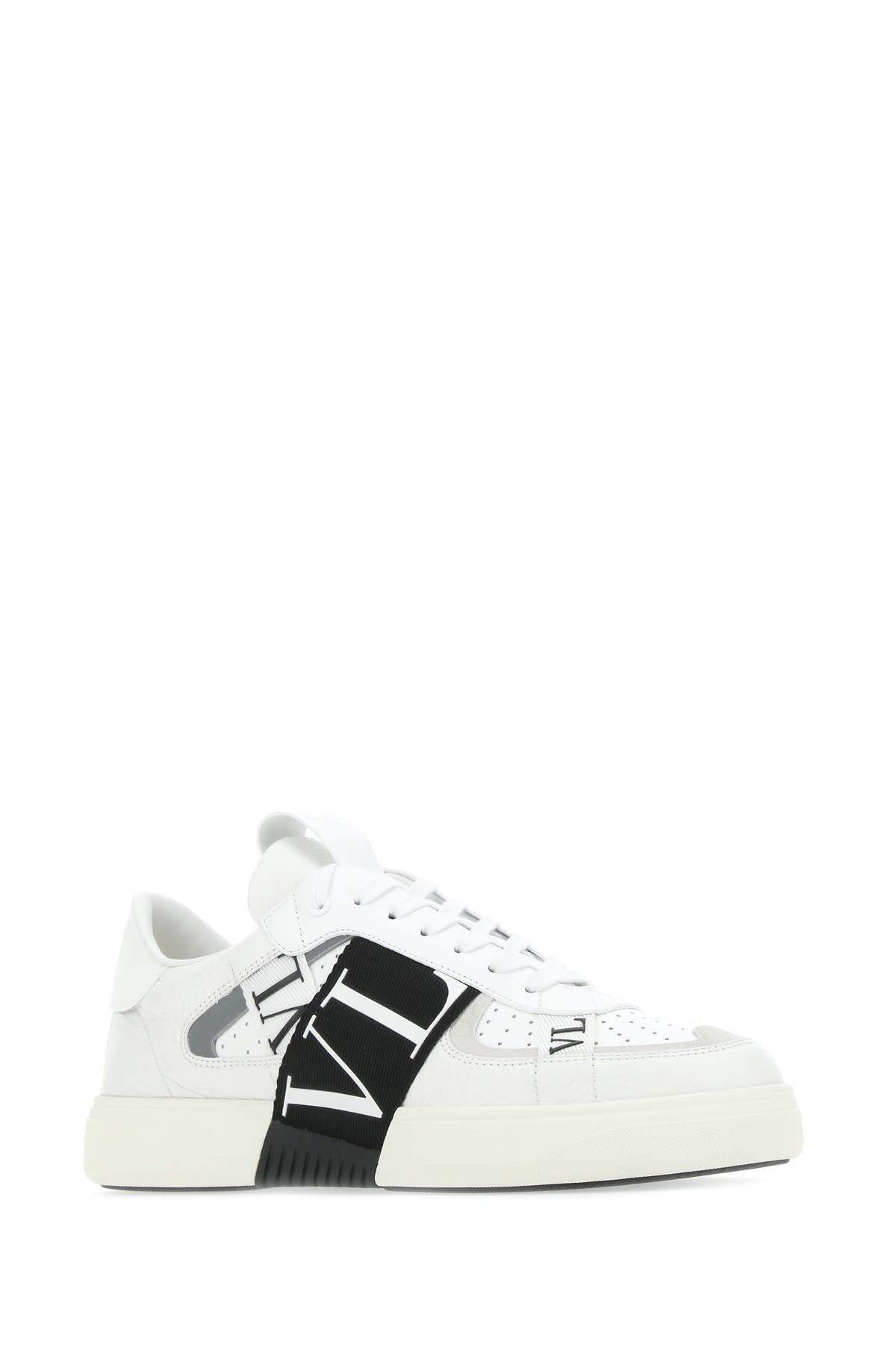 Valentino Vl7n Leather And Fabric Low-top Sneakers In Bianconerobiabiaghiacciobiane