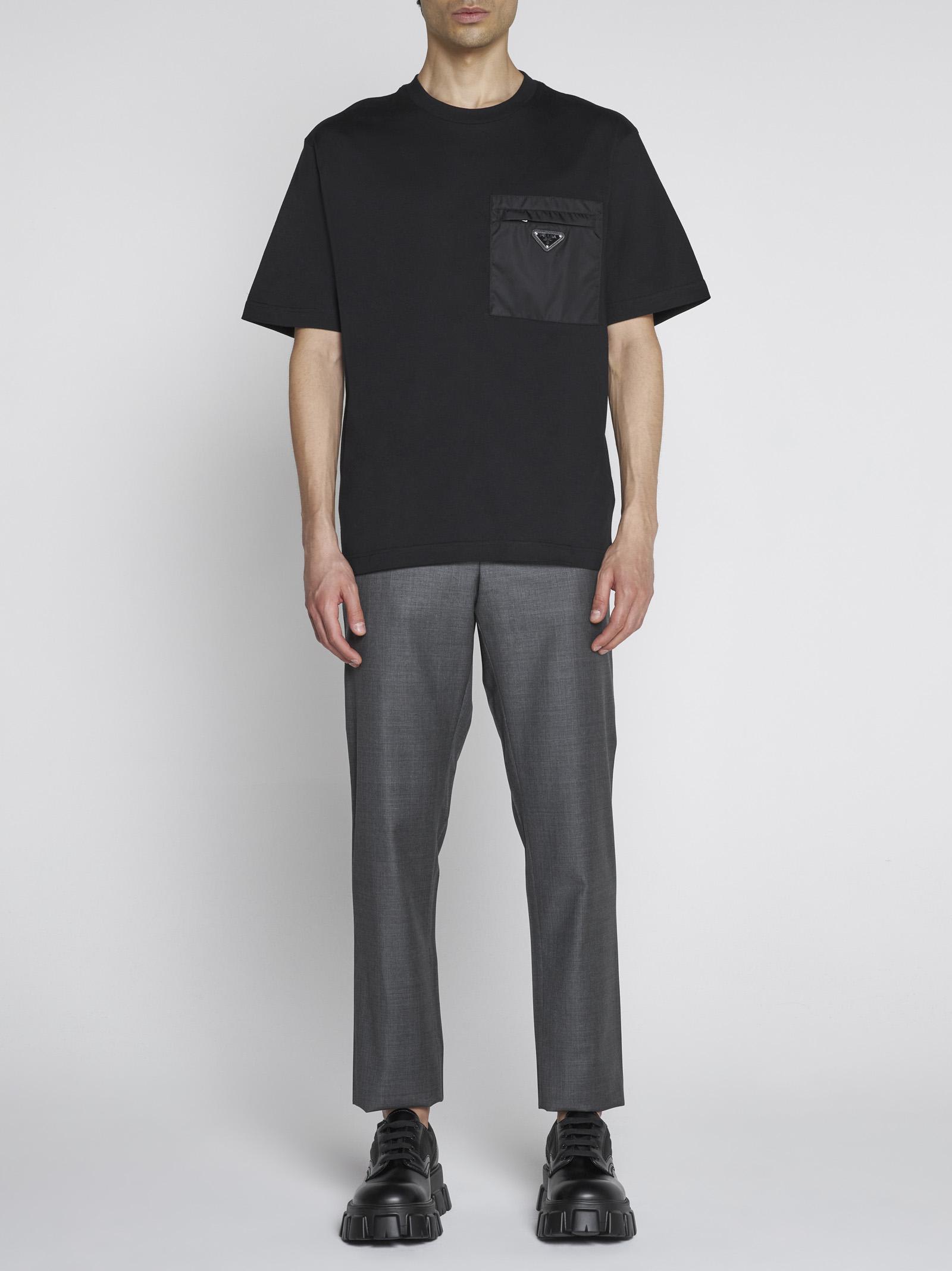 Prada Men's Plain Cotton Badge Pocket T-shirt In Black