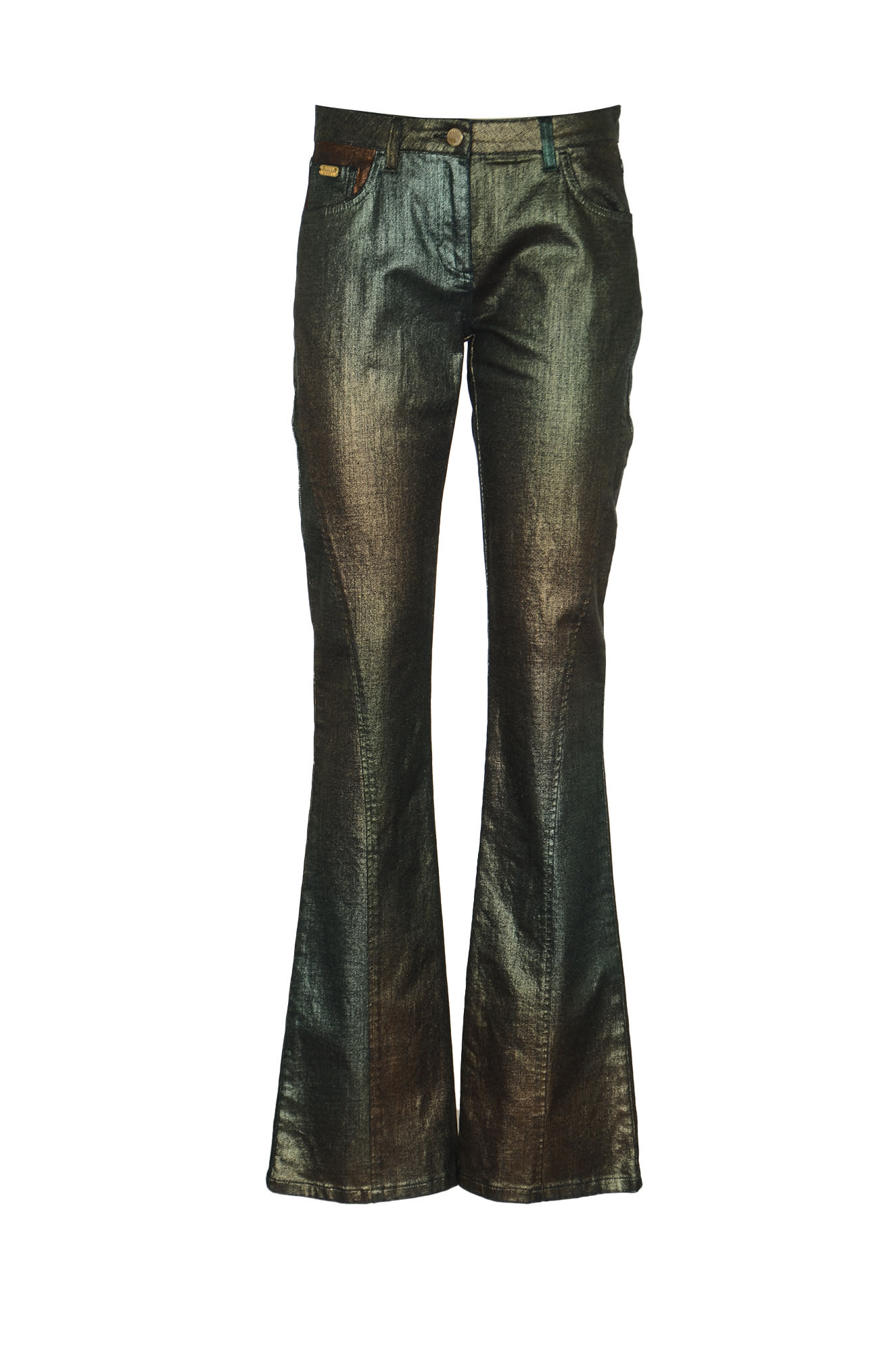 Shop Alberta Ferretti Metallic Buttoned Jeans In Fantasia Blu