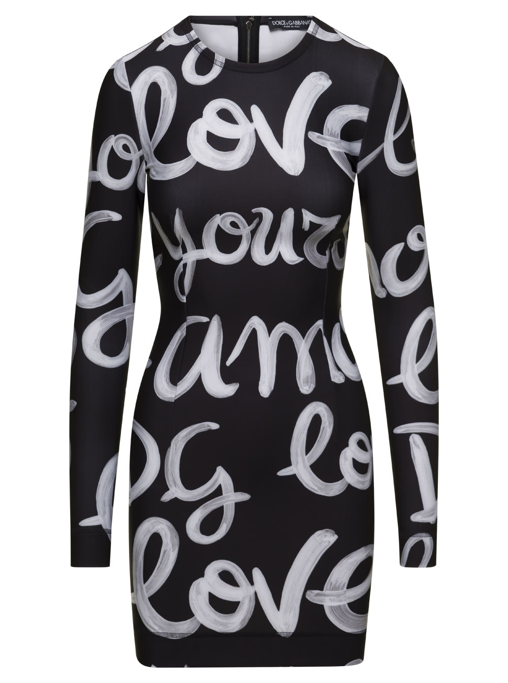 Dolce & Gabbana Lycra Long Sleeves Graffiti Print Mini Dress