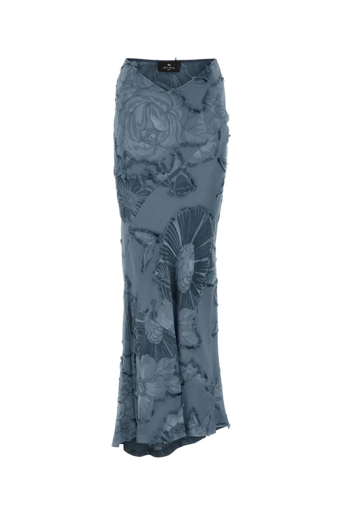 Shop Etro Air Force Blue Jacquard Skirt In Azzurro