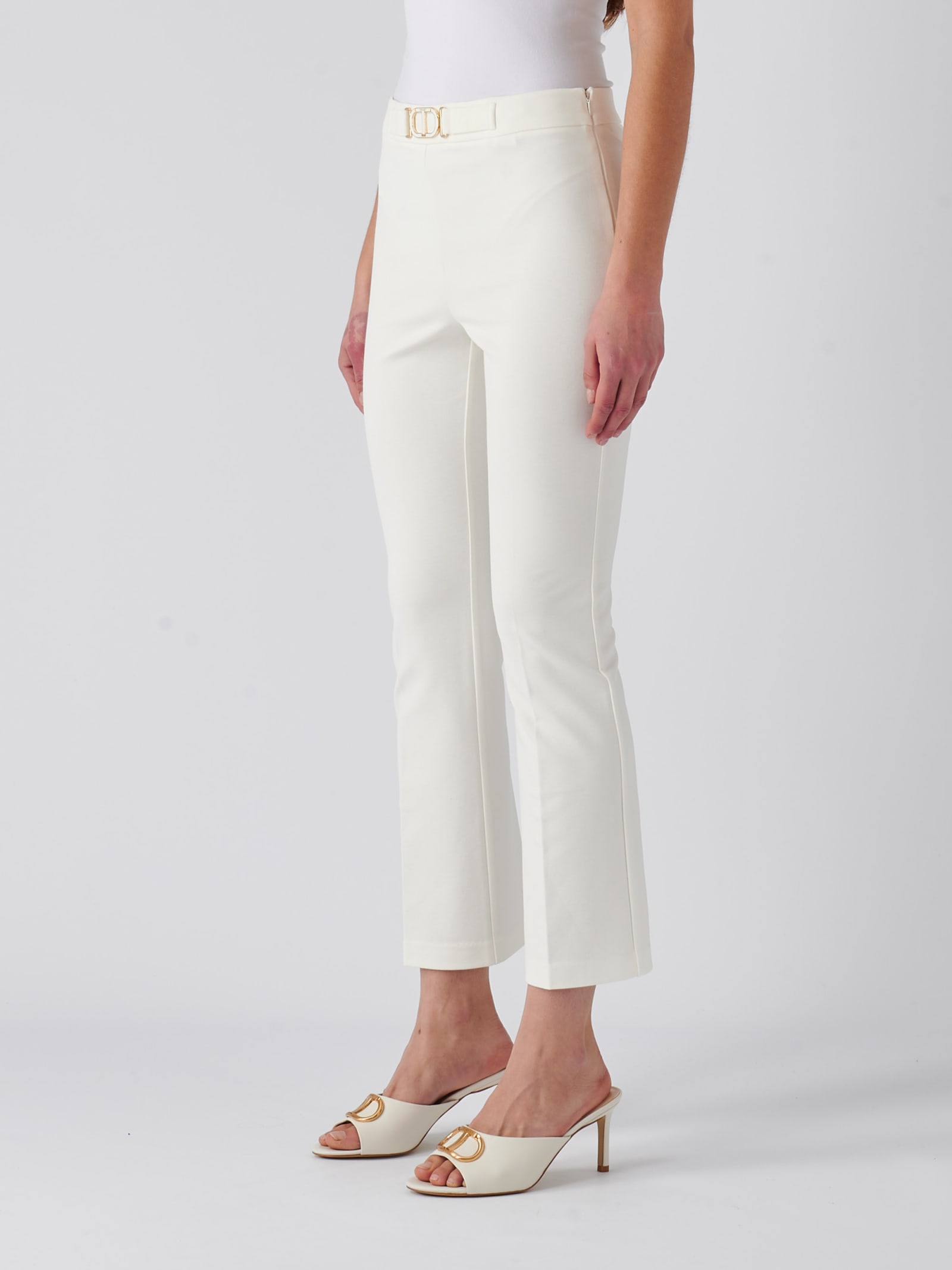 Shop Twinset Viscose Trousers In Neve
