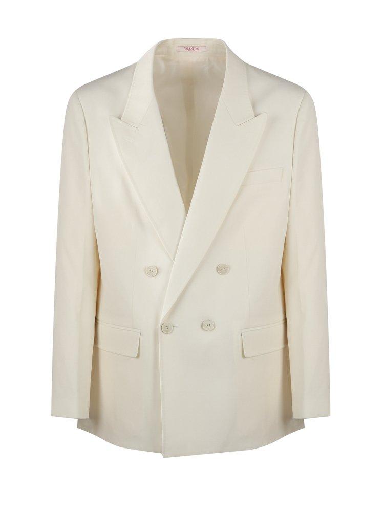 Shop Valentino Double-breasted Long-sleeved Blazer In White