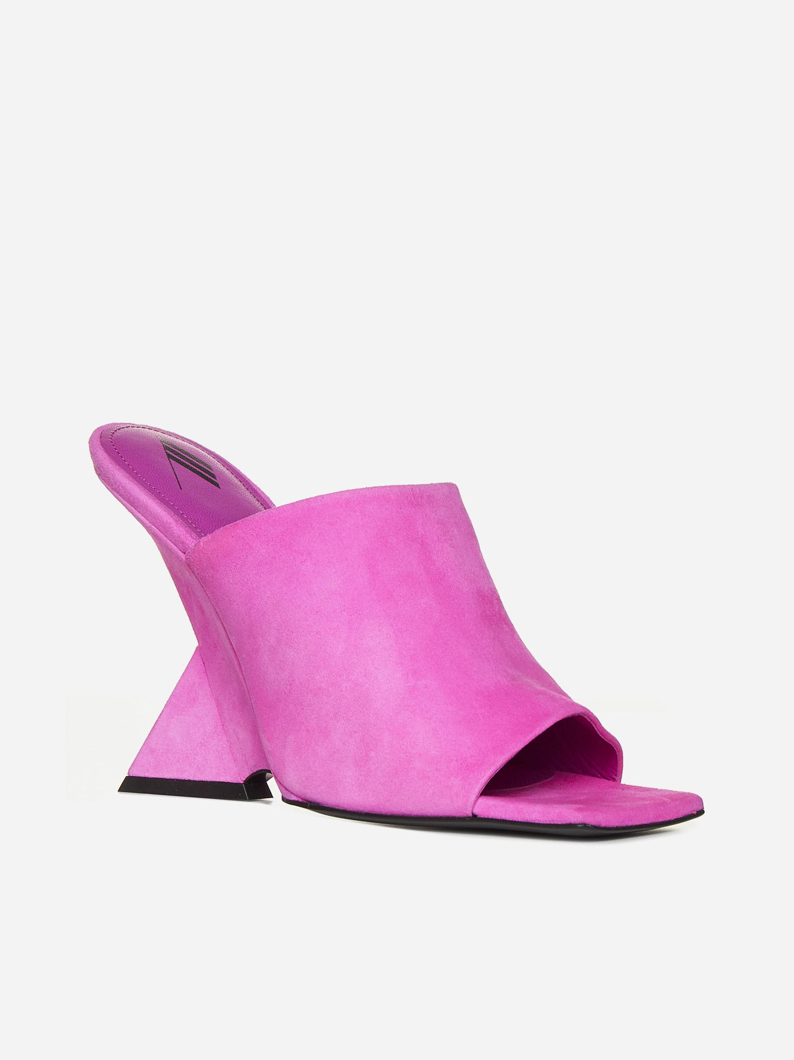 Attico Cheope Suede Mules In Fluo Pink