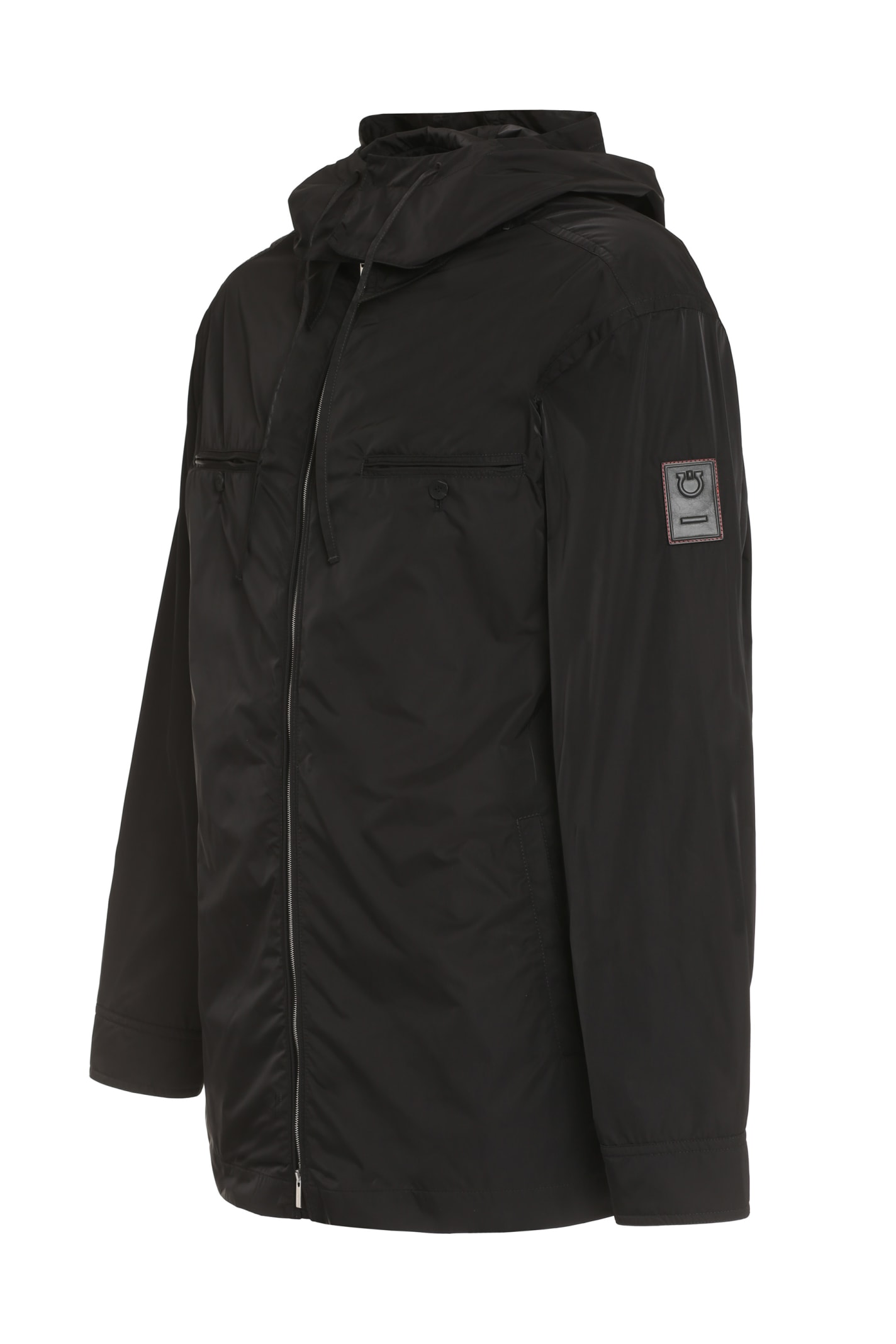 Shop Ferragamo Technical Fabric Hooded Jacket In Black