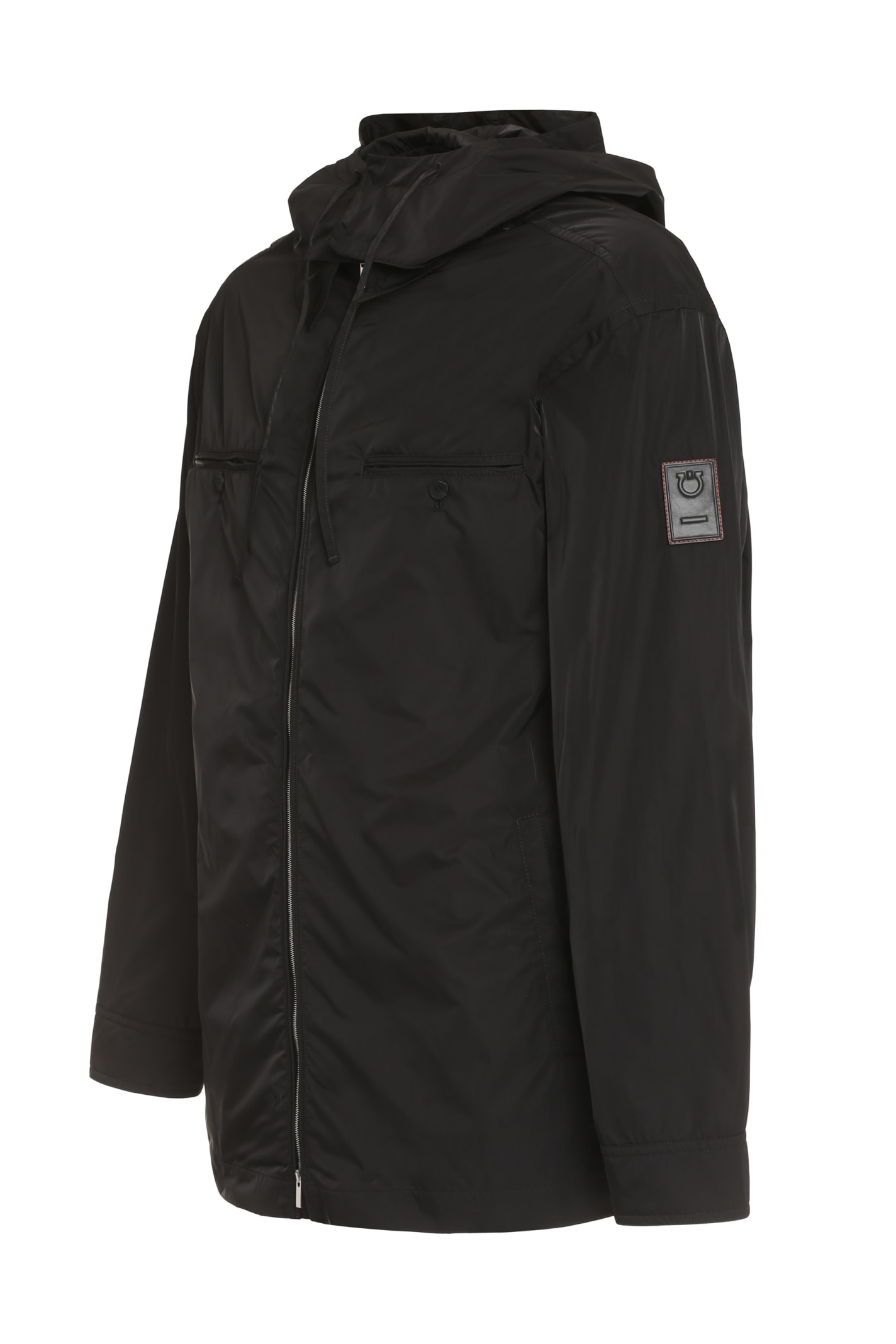 Ferragamo Technical Fabric Hooded Jacket For Men In Black