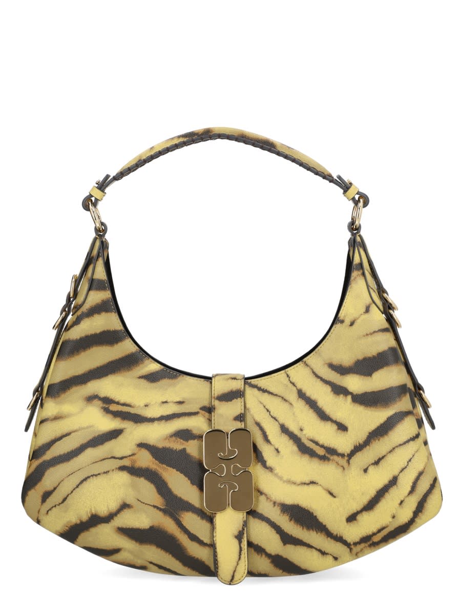 Ganni Small Kat Zebra Print Shoulder Bag In Yellow