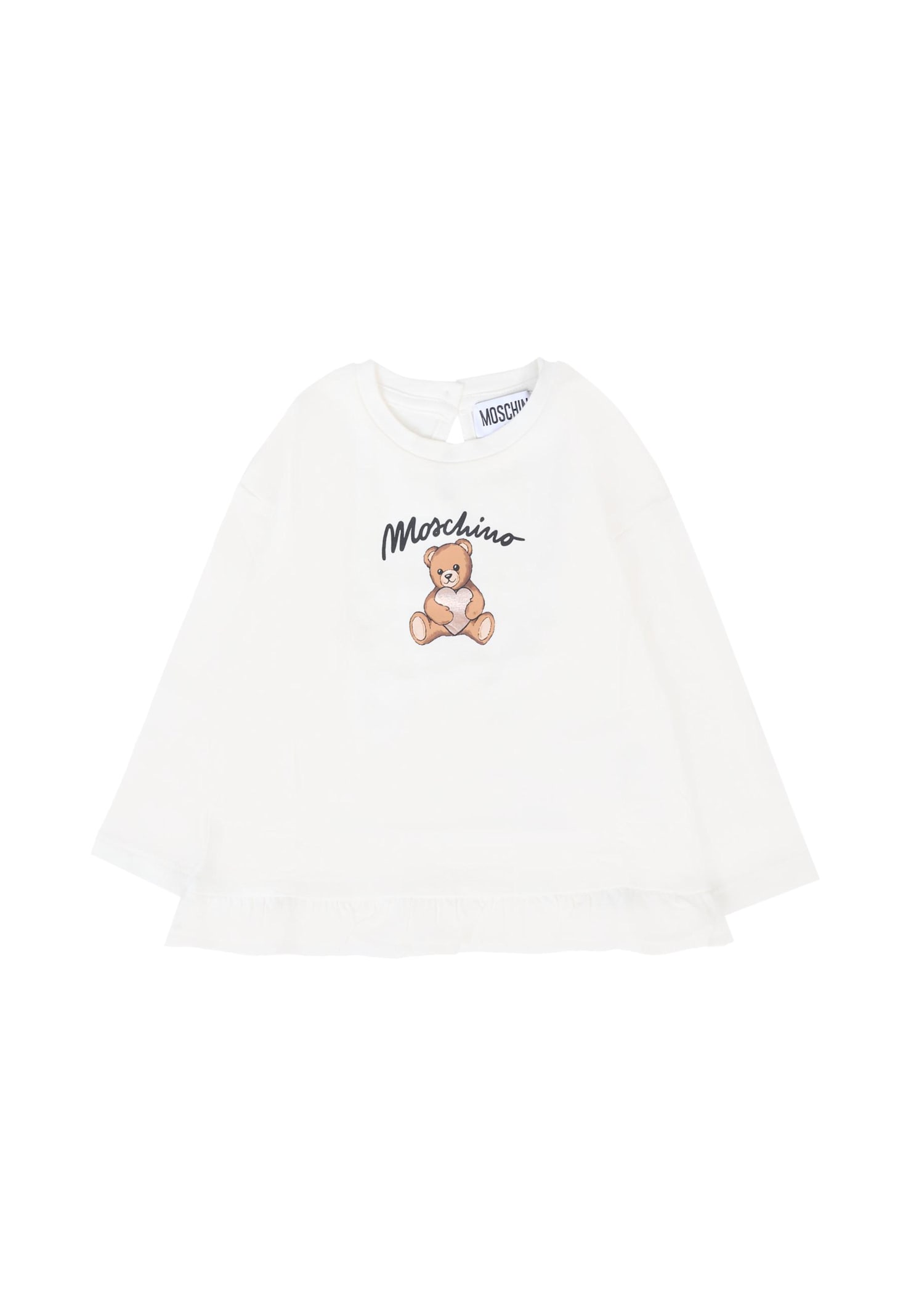 Moschino Ivory T-shirt For Girl With Teddy Bear And Hear In White