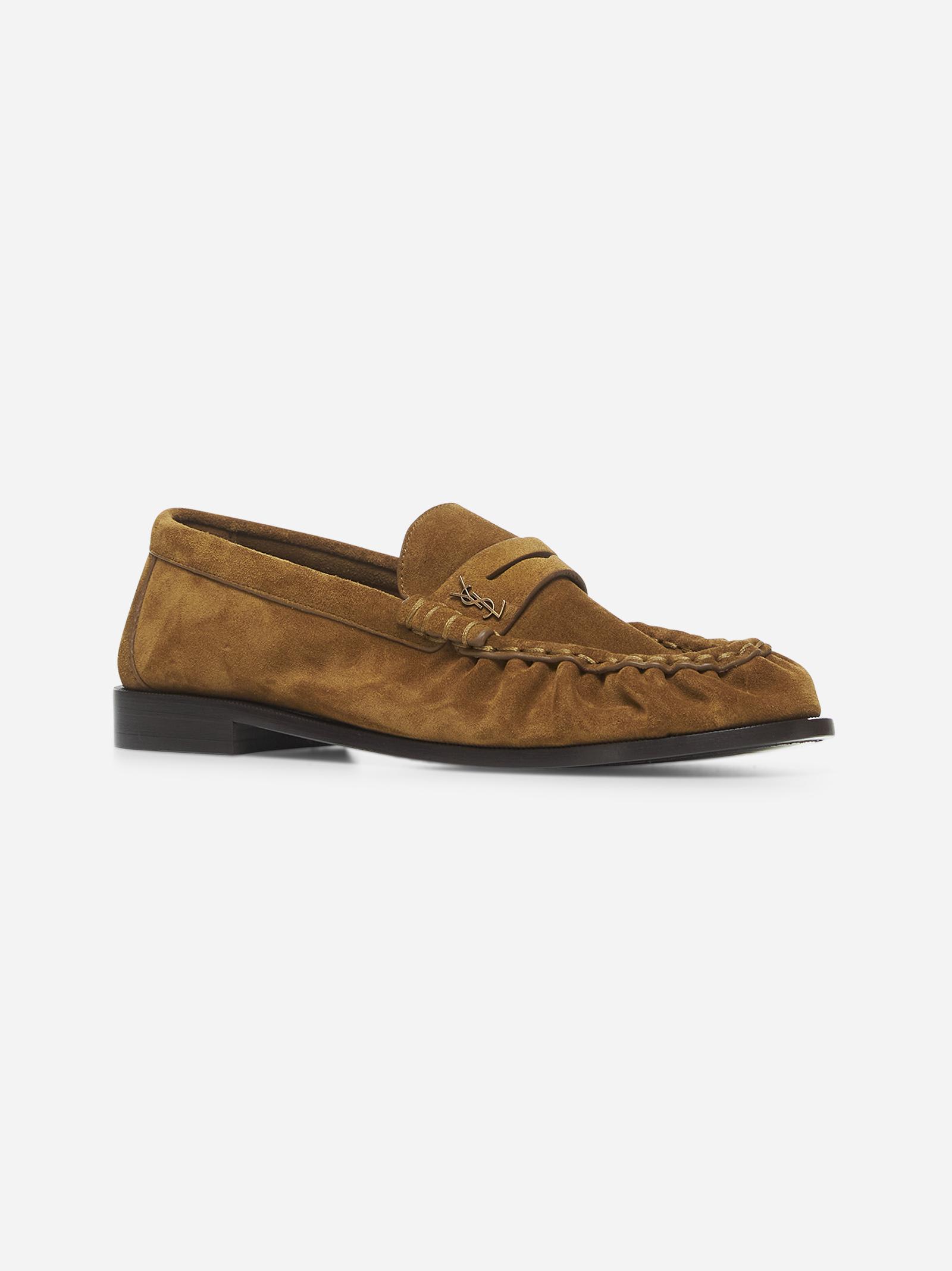 Saint Laurent Men Camel Suede Le Loafer Loafers In Brown