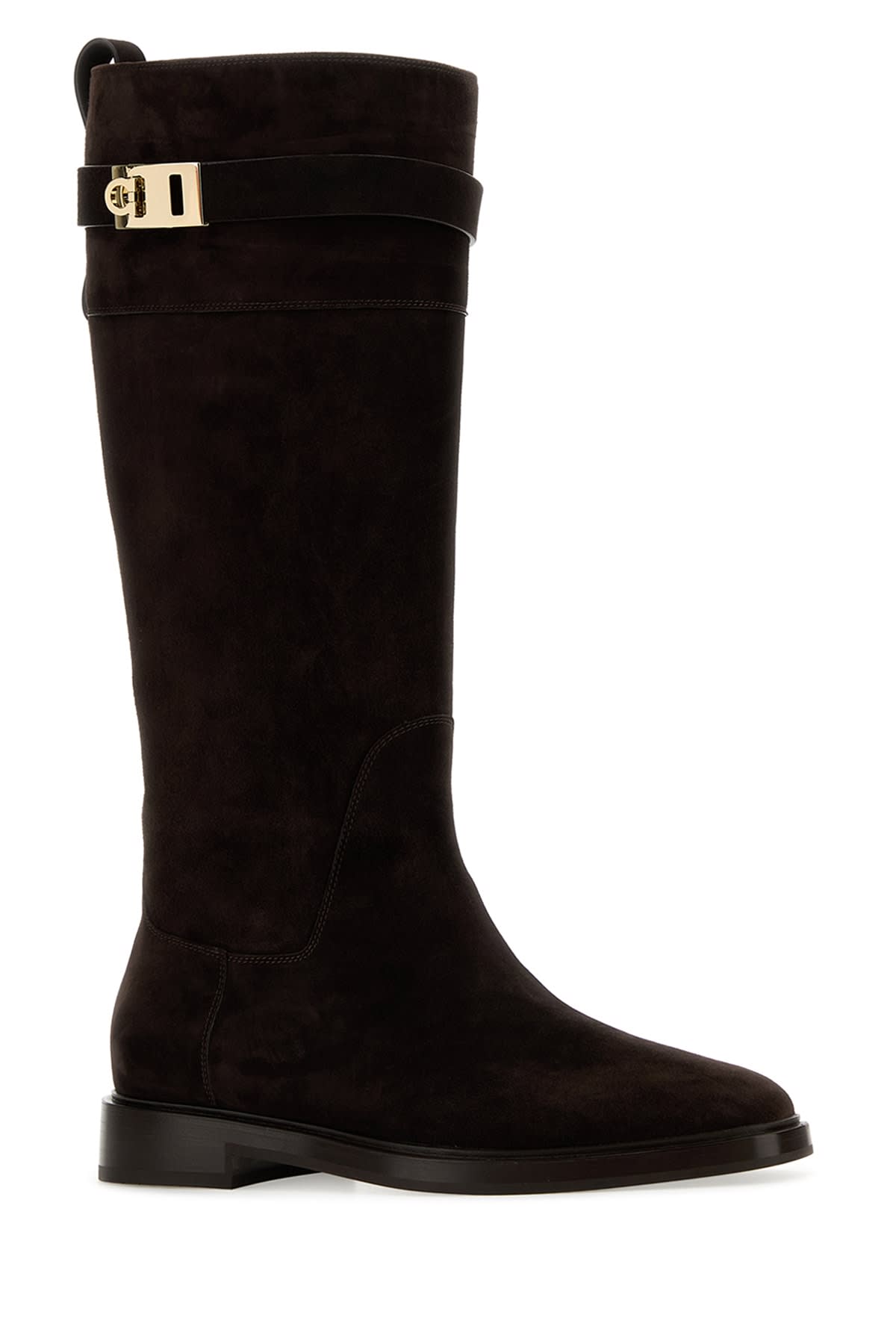 Ferragamo Elegant Roly Riding Boots With Gancini Buckle Detail In Hickoryhickoryhickory