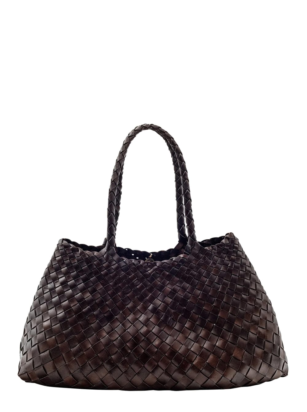 Dragon Diffusion Santa Croce Brown Shoulder Bag With Logo Charm Detail And Interwoven Design In Leather Woman