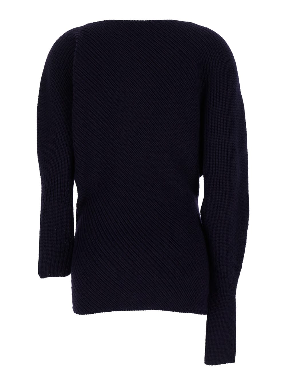 Shop Philosophy Di Lorenzo Serafini Blue Asymmetric Sweater With Boat Neck In Wool Blend Woman